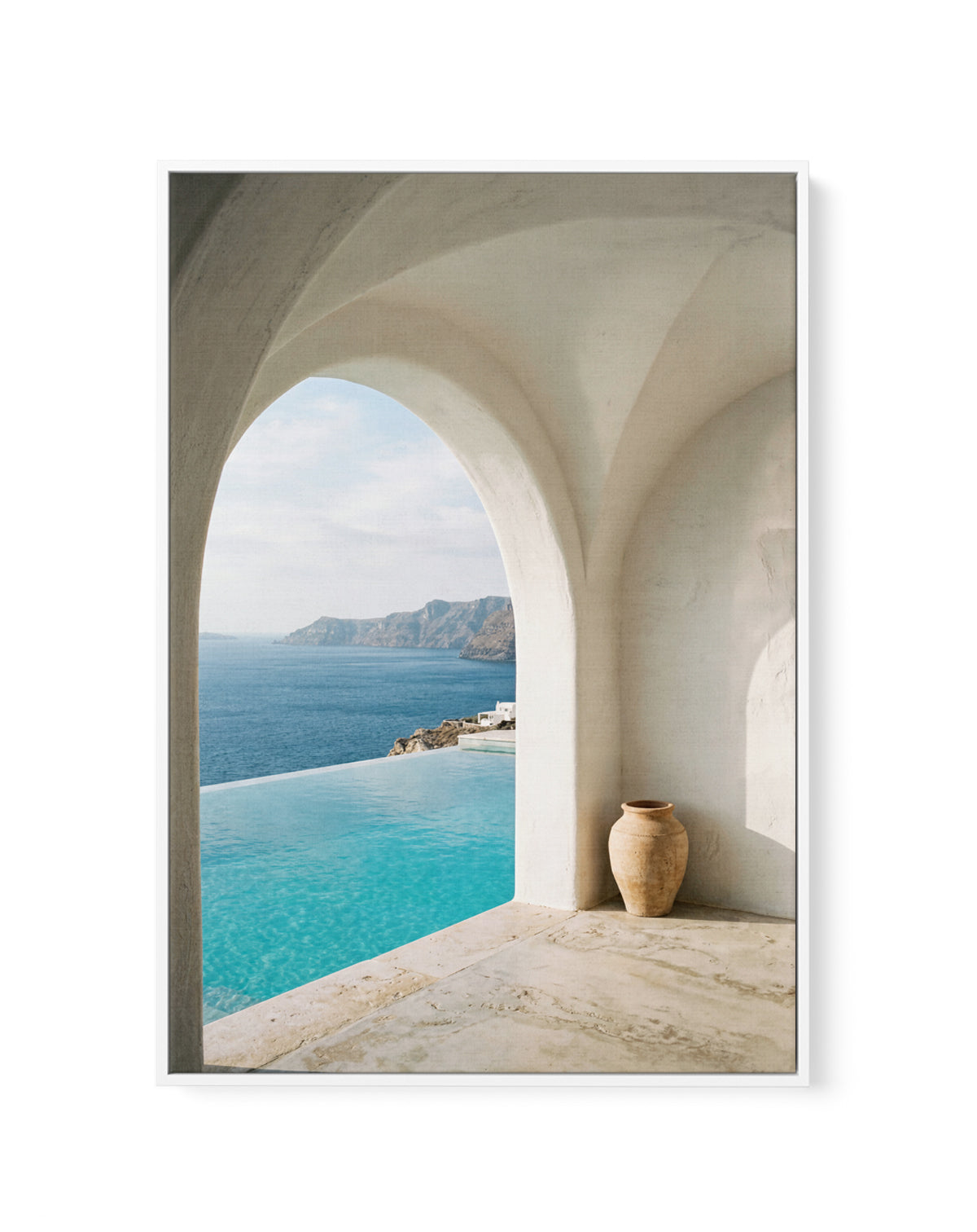 Santorini Azure Waters | Framed Canvas Art Print