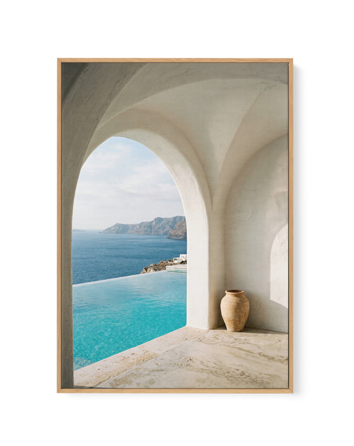 Santorini Azure Waters | Framed Canvas Art Print