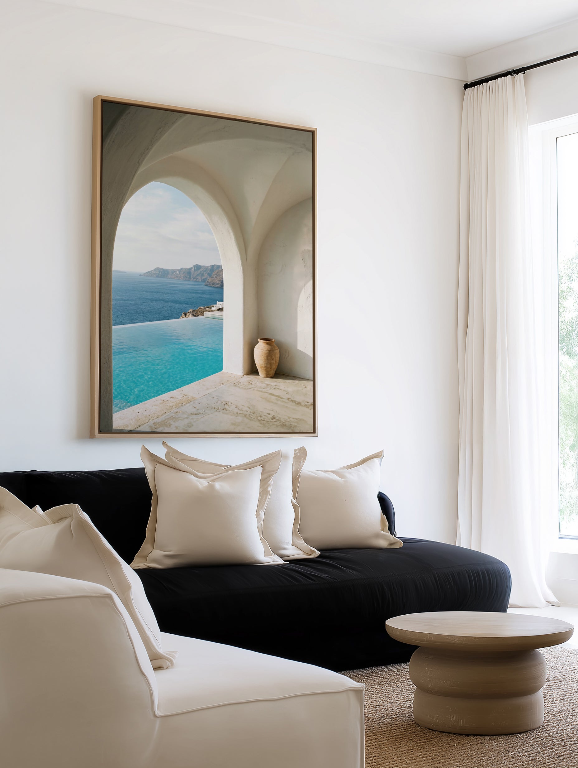 Santorini Azure Waters | Framed Canvas Art Print