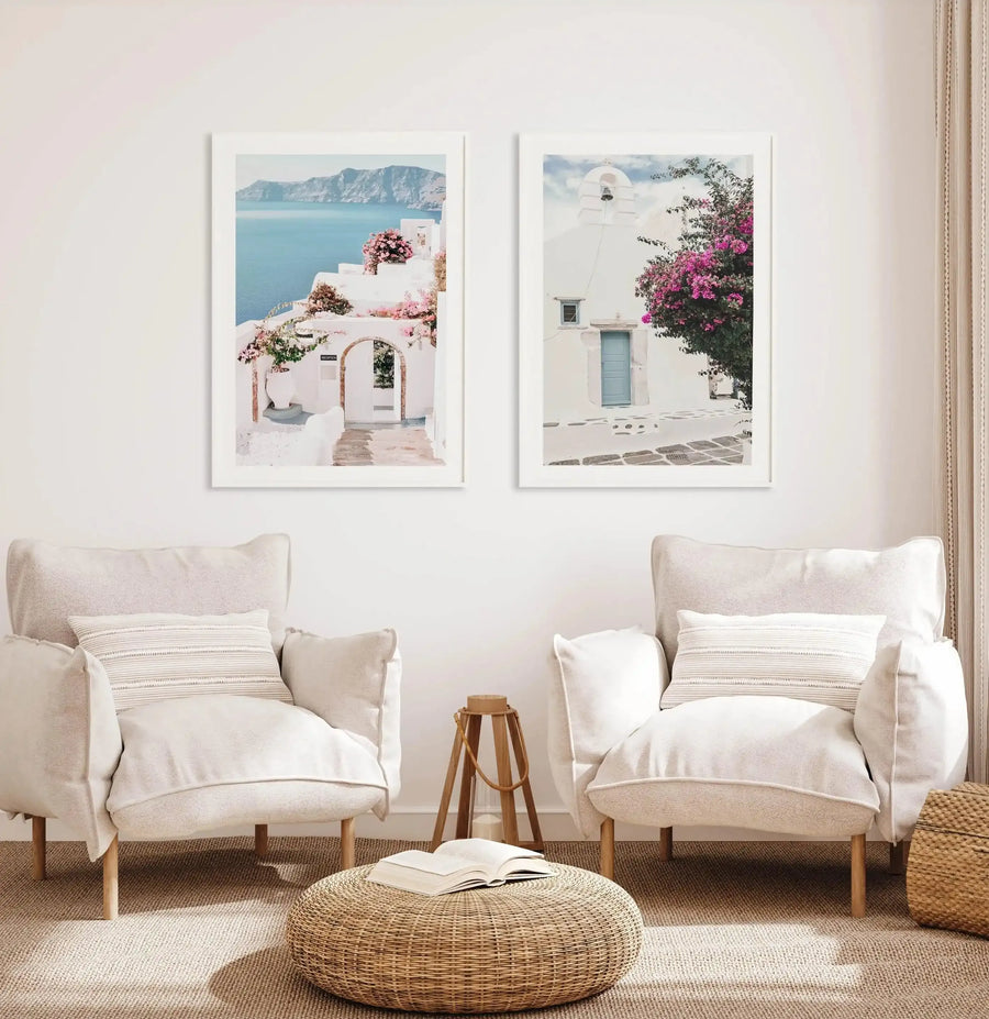 Santorini Days Art Print-Shop Greece Wall Art Prints Online with Olive et Oriel - Our collection of Greek Islands art prints offer unique wall art including blue domes of Santorini in Oia, mediterranean sea prints and incredible posters from Milos and other Greece landscape photography - this collection will add mediterranean blue to your home, perfect for updating the walls in coastal, beach house style. There is Greece art on canvas and extra large wall art with fast, free shipping across Aust