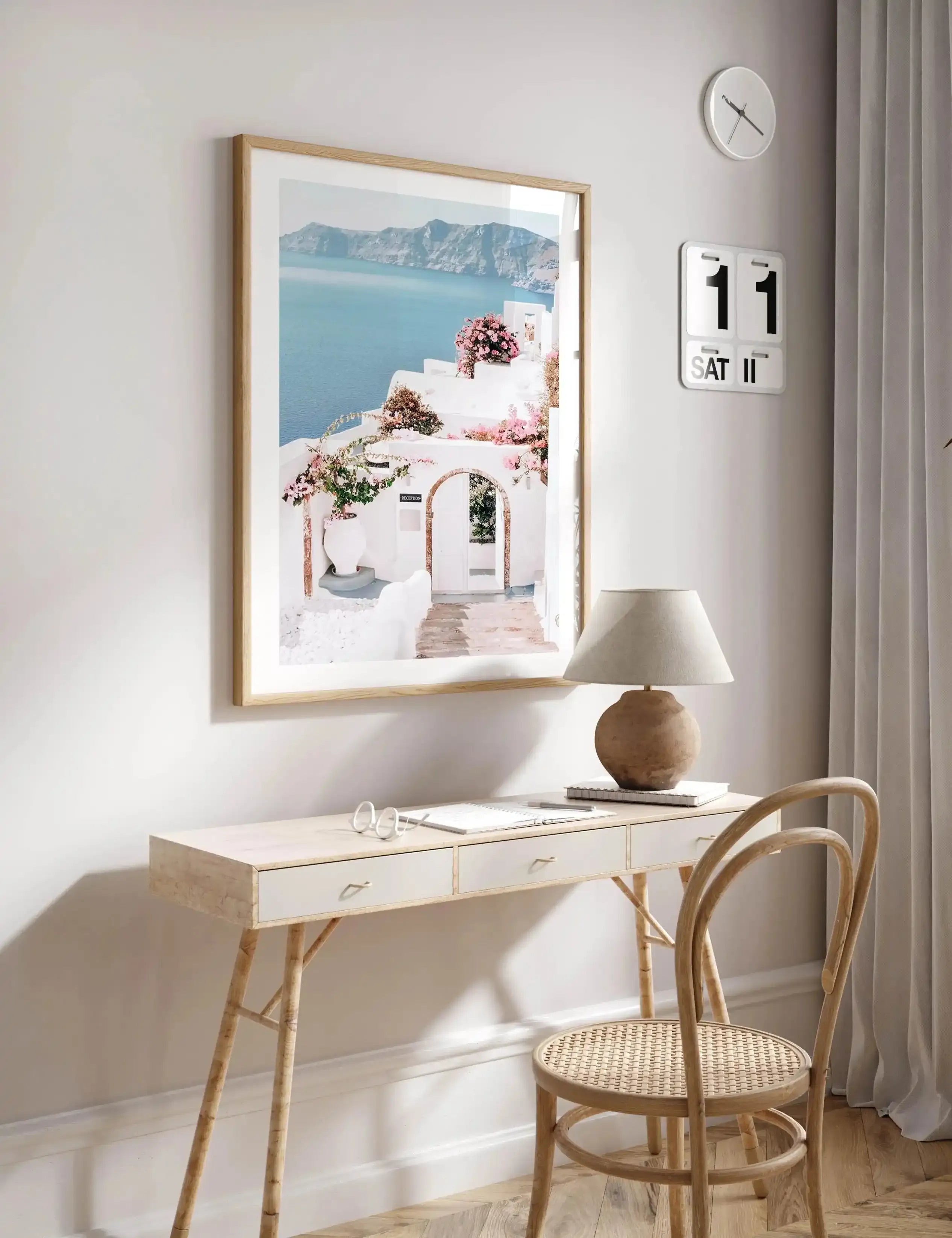 Santorini Days Art Print-Shop Greece Wall Art Prints Online with Olive et Oriel - Our collection of Greek Islands art prints offer unique wall art including blue domes of Santorini in Oia, mediterranean sea prints and incredible posters from Milos and other Greece landscape photography - this collection will add mediterranean blue to your home, perfect for updating the walls in coastal, beach house style. There is Greece art on canvas and extra large wall art with fast, free shipping across Aust