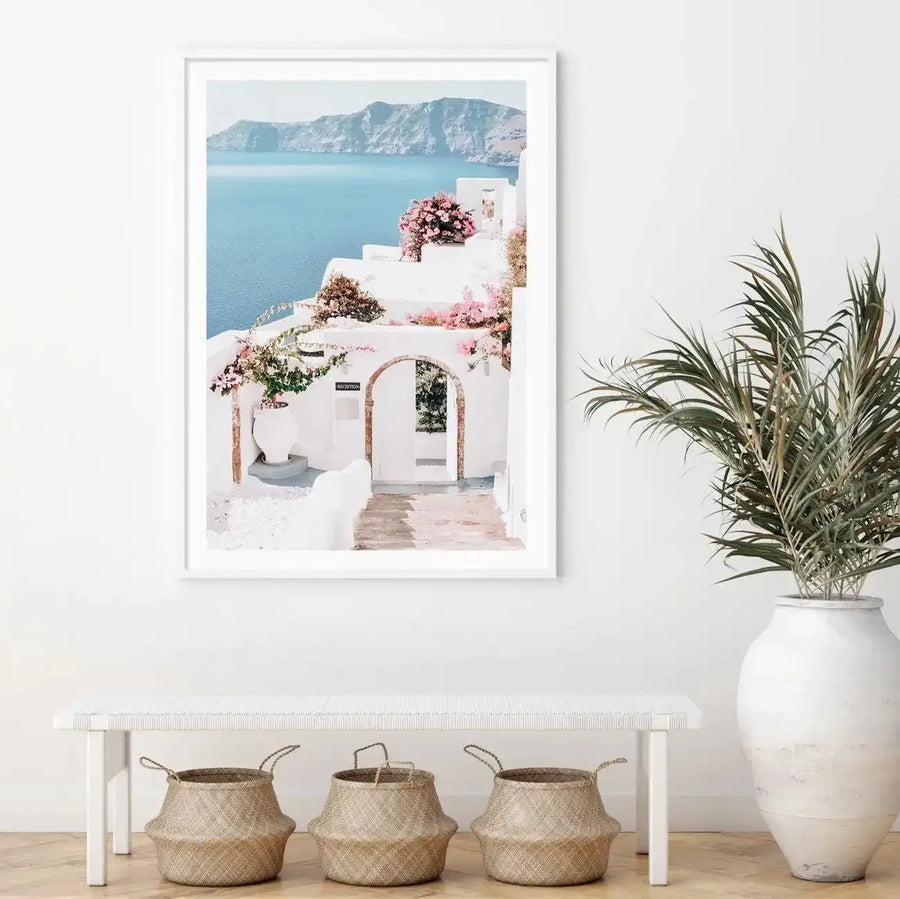 Santorini Days Art Print-Shop Greece Wall Art Prints Online with Olive et Oriel - Our collection of Greek Islands art prints offer unique wall art including blue domes of Santorini in Oia, mediterranean sea prints and incredible posters from Milos and other Greece landscape photography - this collection will add mediterranean blue to your home, perfect for updating the walls in coastal, beach house style. There is Greece art on canvas and extra large wall art with fast, free shipping across Aust
