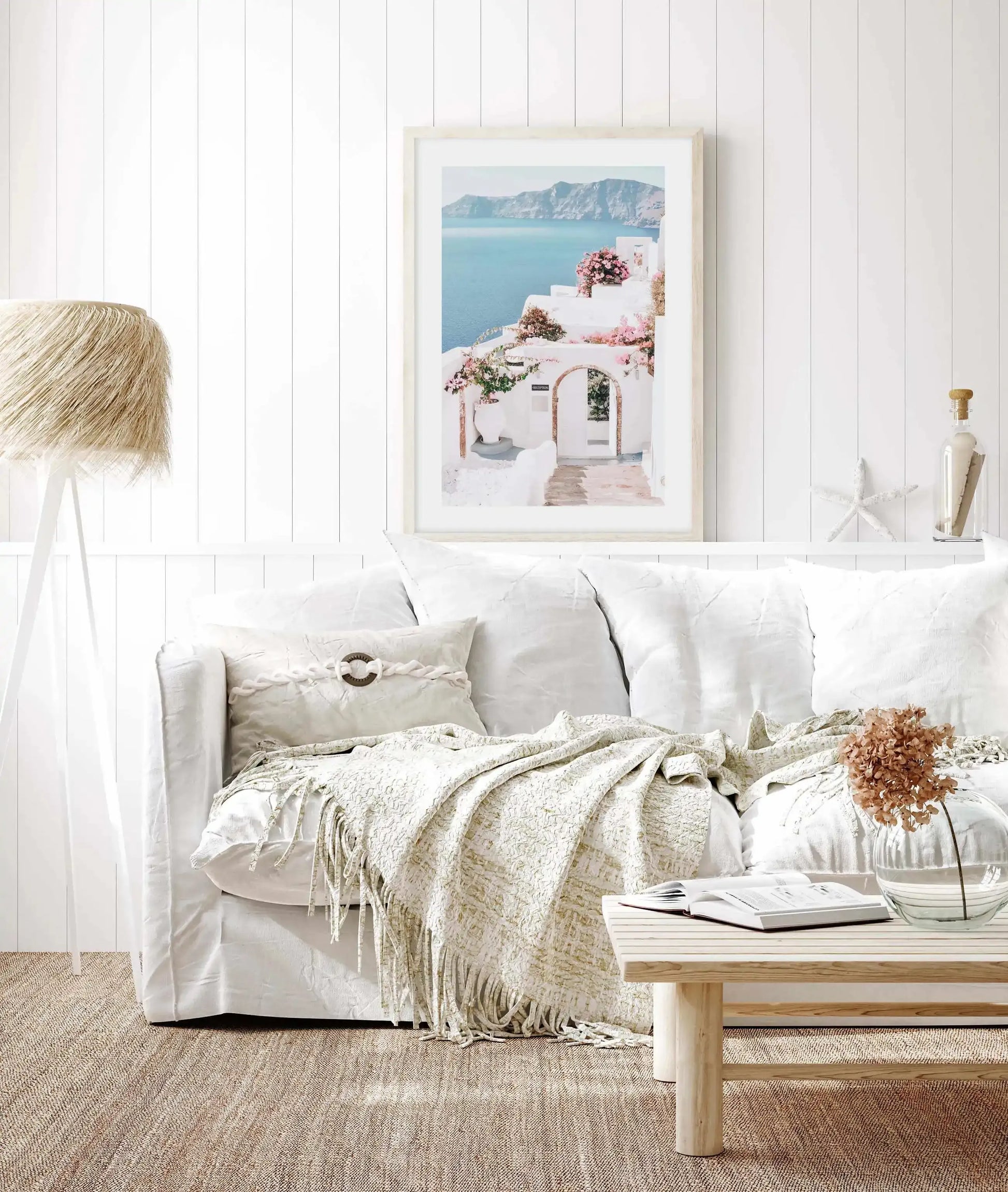 Santorini Days Art Print-Shop Greece Wall Art Prints Online with Olive et Oriel - Our collection of Greek Islands art prints offer unique wall art including blue domes of Santorini in Oia, mediterranean sea prints and incredible posters from Milos and other Greece landscape photography - this collection will add mediterranean blue to your home, perfect for updating the walls in coastal, beach house style. There is Greece art on canvas and extra large wall art with fast, free shipping across Aust