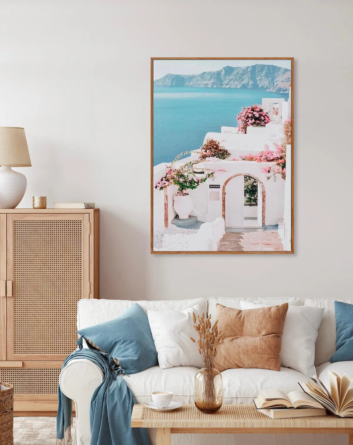 Santorini Days | Framed Canvas-Shop Greece Wall Art Prints Online with Olive et Oriel - Our collection of Greek Islands art prints offer unique wall art including blue domes of Santorini in Oia, mediterranean sea prints and incredible posters from Milos and other Greece landscape photography - this collection will add mediterranean blue to your home, perfect for updating the walls in coastal, beach house style. There is Greece art on canvas and extra large wall art with fast, free shipping acros