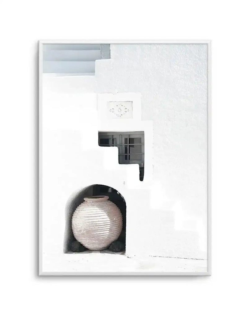 Santorini Urn Art Print-Shop Greece Wall Art Prints Online with Olive et Oriel - Our collection of Greek Islands art prints offer unique wall art including blue domes of Santorini in Oia, mediterranean sea prints and incredible posters from Milos and other Greece landscape photography - this collection will add mediterranean blue to your home, perfect for updating the walls in coastal, beach house style. There is Greece art on canvas and extra large wall art with fast, free shipping across Austr