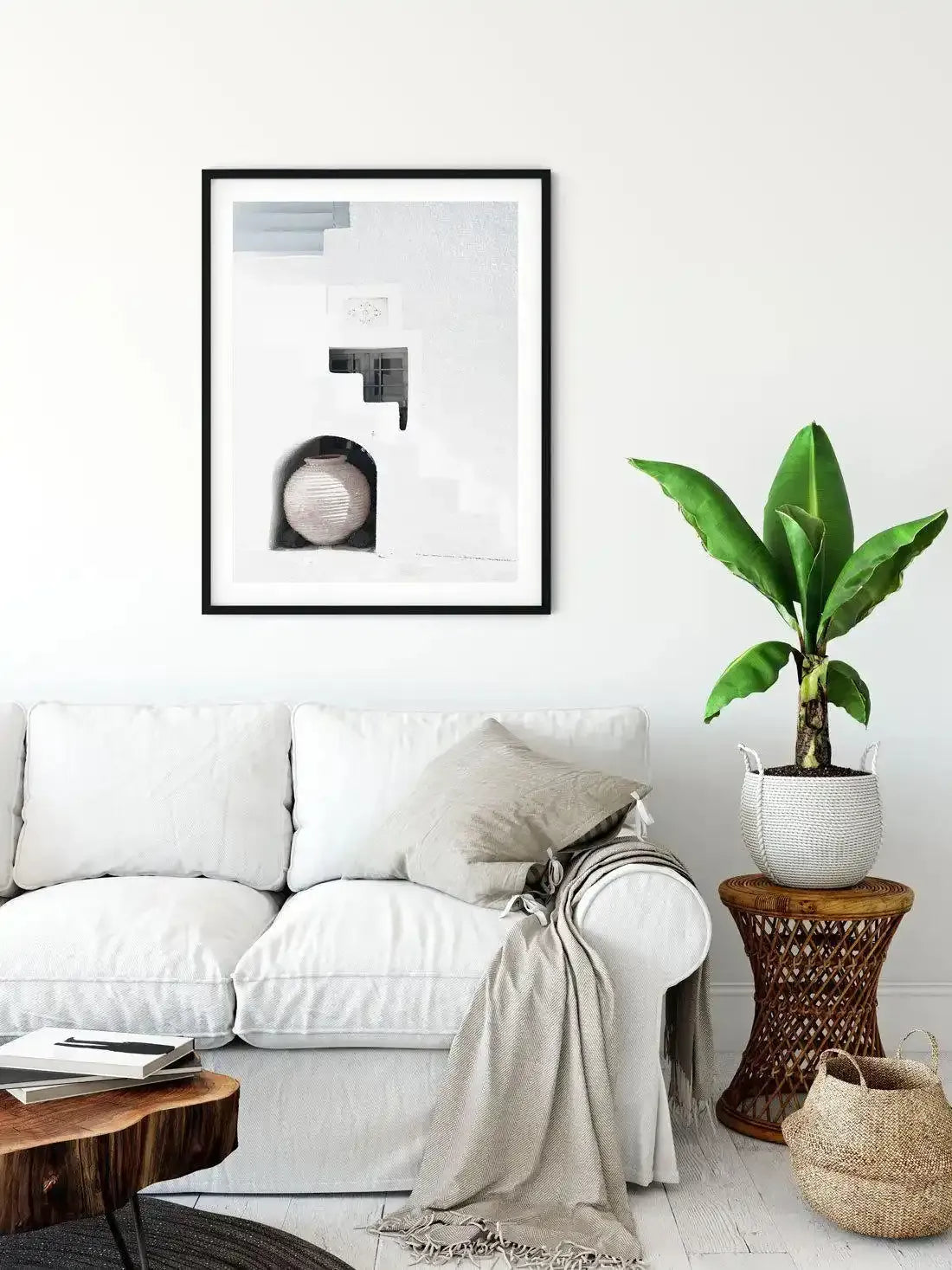 Santorini Urn Art Print-Shop Greece Wall Art Prints Online with Olive et Oriel - Our collection of Greek Islands art prints offer unique wall art including blue domes of Santorini in Oia, mediterranean sea prints and incredible posters from Milos and other Greece landscape photography - this collection will add mediterranean blue to your home, perfect for updating the walls in coastal, beach house style. There is Greece art on canvas and extra large wall art with fast, free shipping across Austr