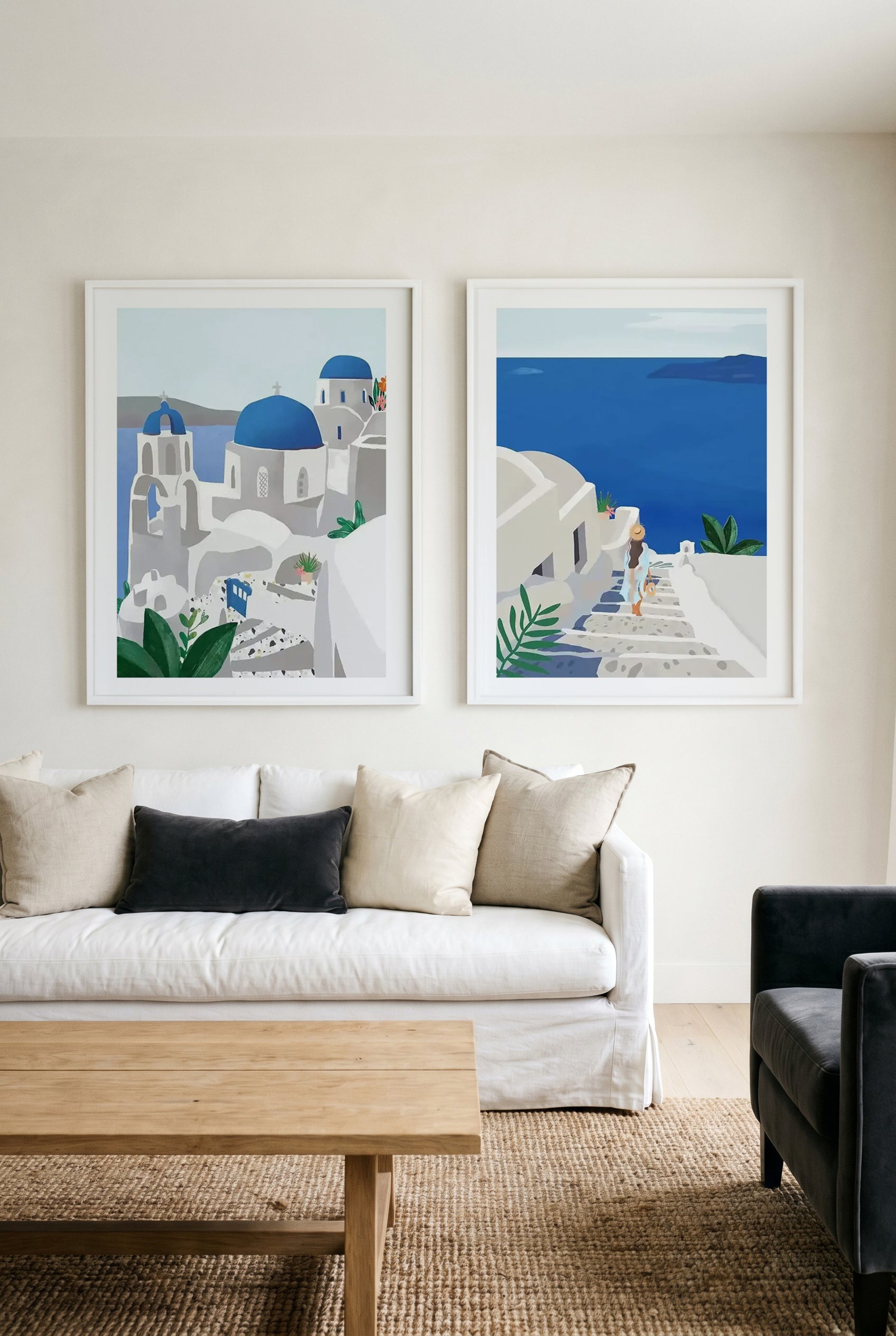 Santorini Greece & Into the Blue by Petra Lizde Art Print Set of 2 | Matching Wall Art