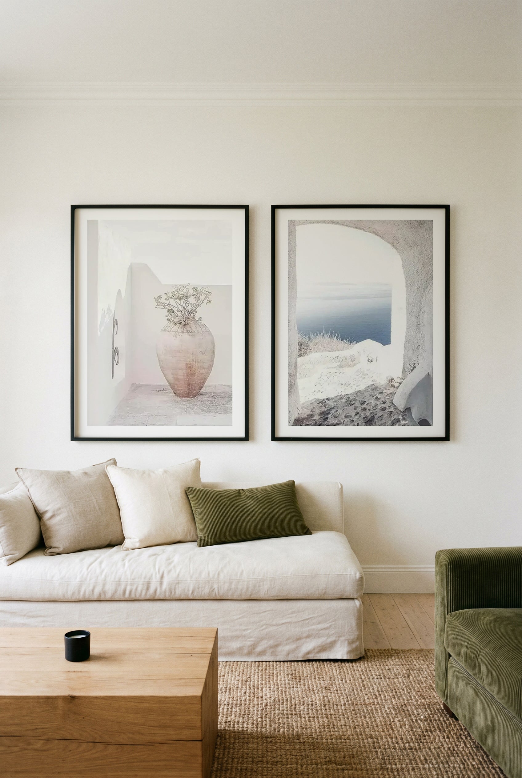 Santorini Vase & Ocean View Santorini I Art Print Set of 2 | Matching Wall Art