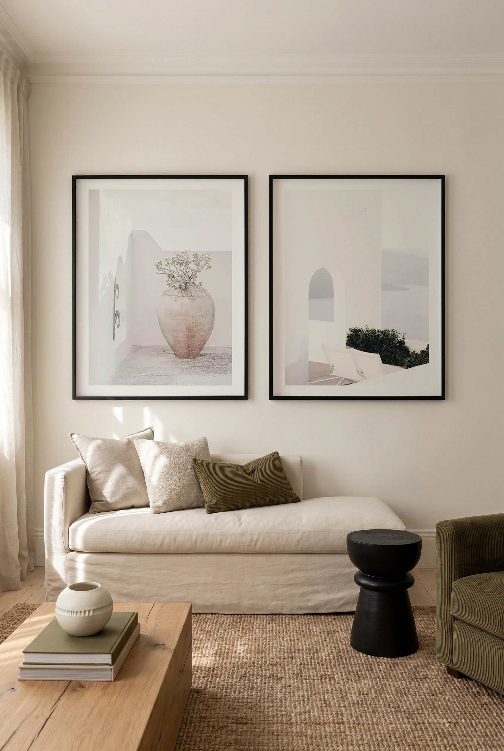 Santorini Vase & Ocean View Santorini II Art Print Set of 2 | Matching Wall Art