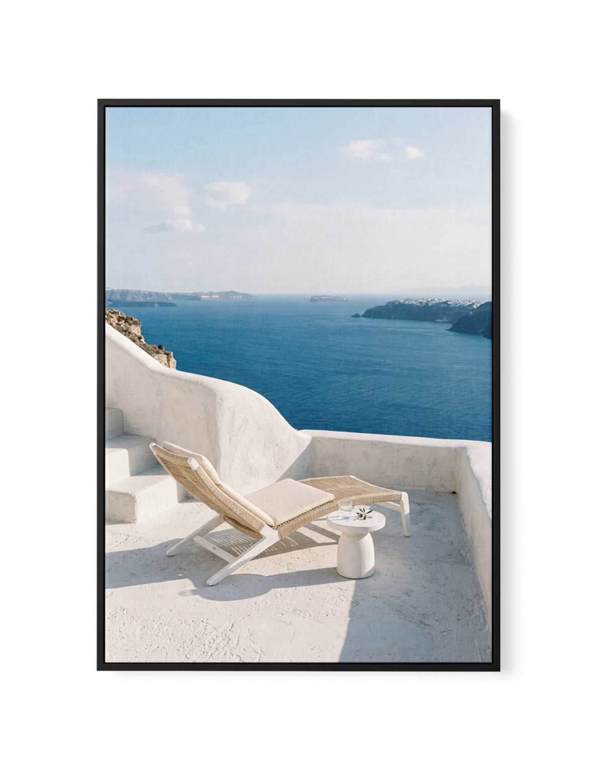 Santorini Sun Lounger | Framed Canvas Art Print