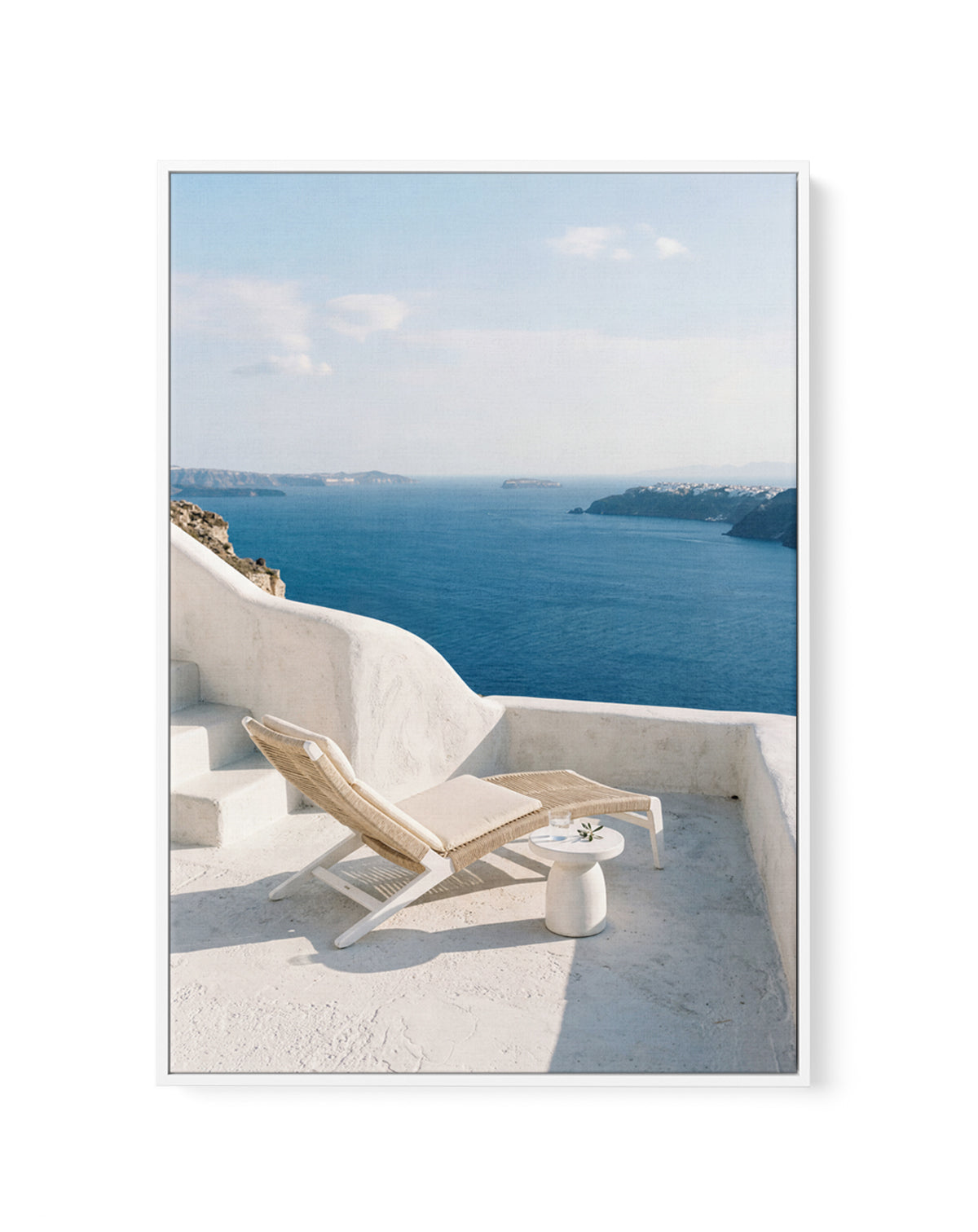 Santorini Sun Lounger | Framed Canvas Art Print