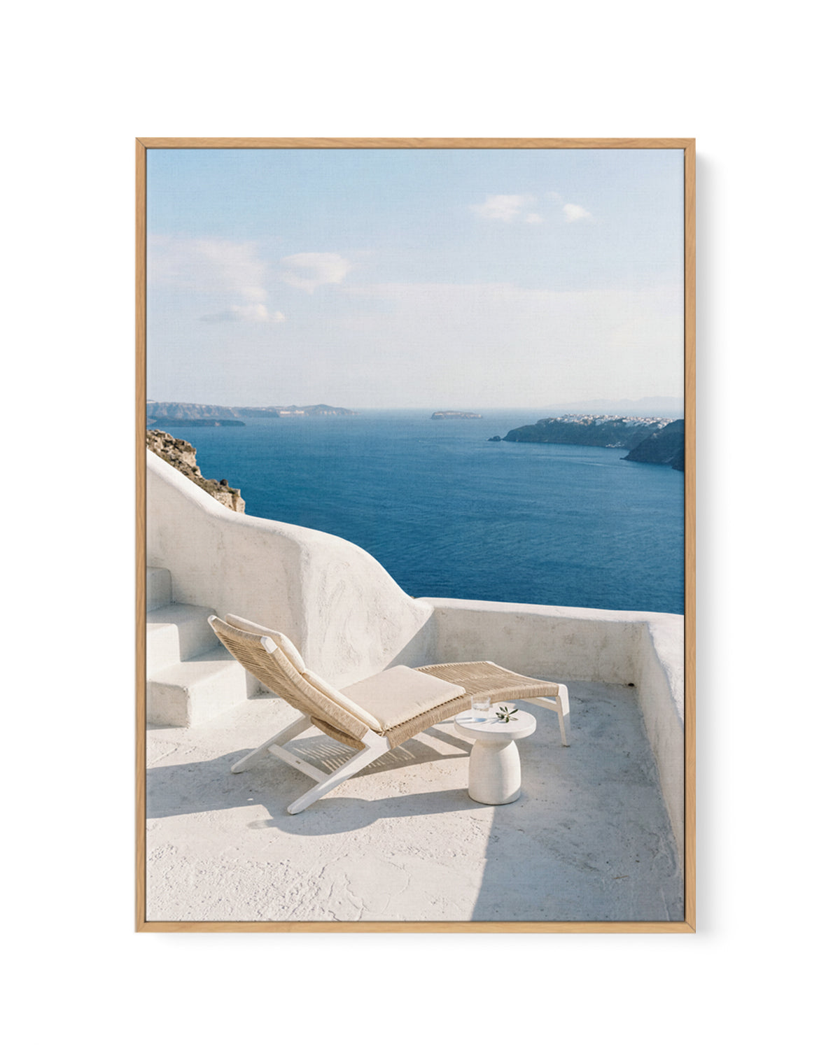 Santorini Sun Lounger | Framed Canvas Art Print