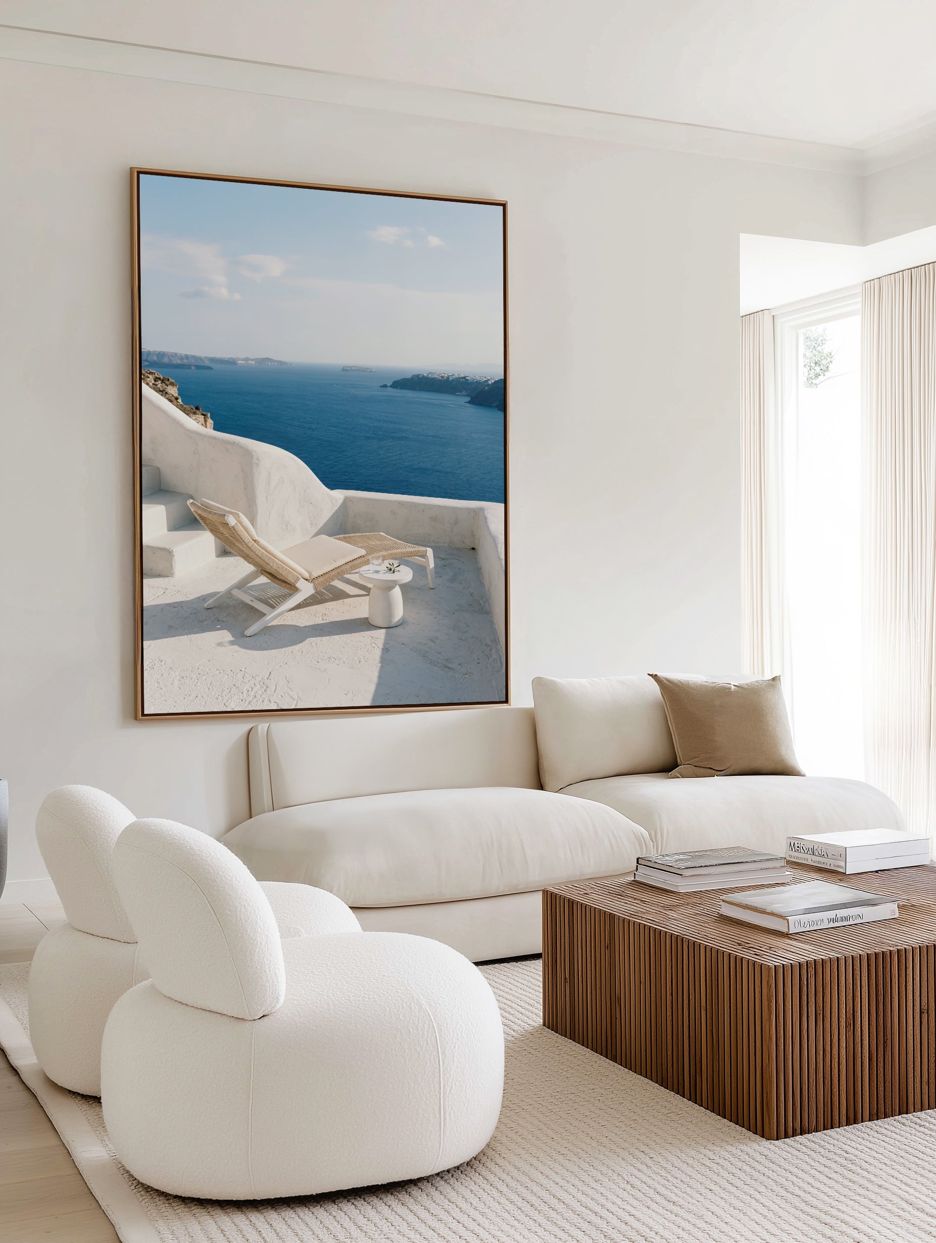 Santorini Sun Lounger | Framed Canvas Art Print