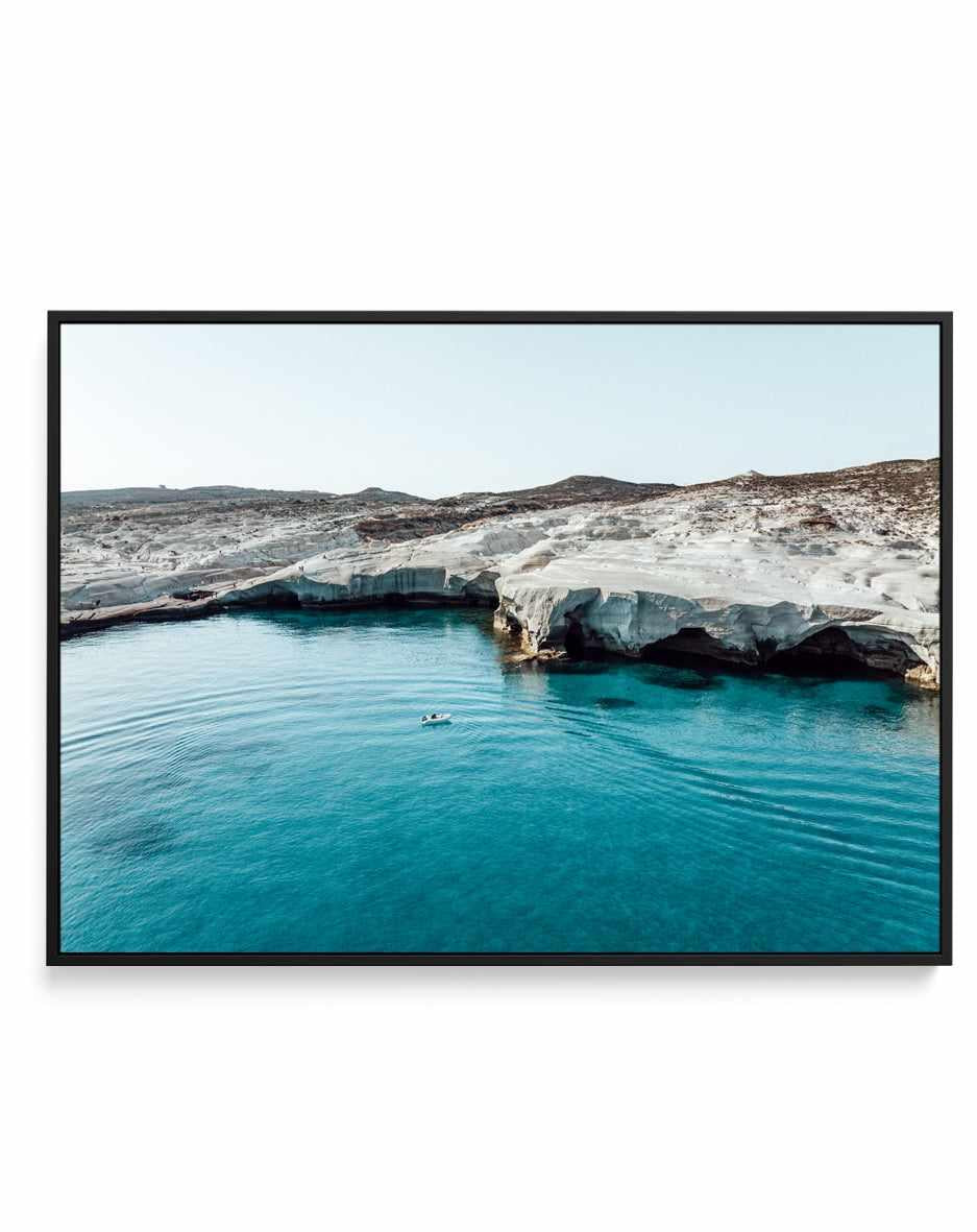 Sarakiniko Boating, Milos LS by Michael Geercke | Framed Canvas Art Print from Olive et Oriel where you can shop wallpaper and artworks online