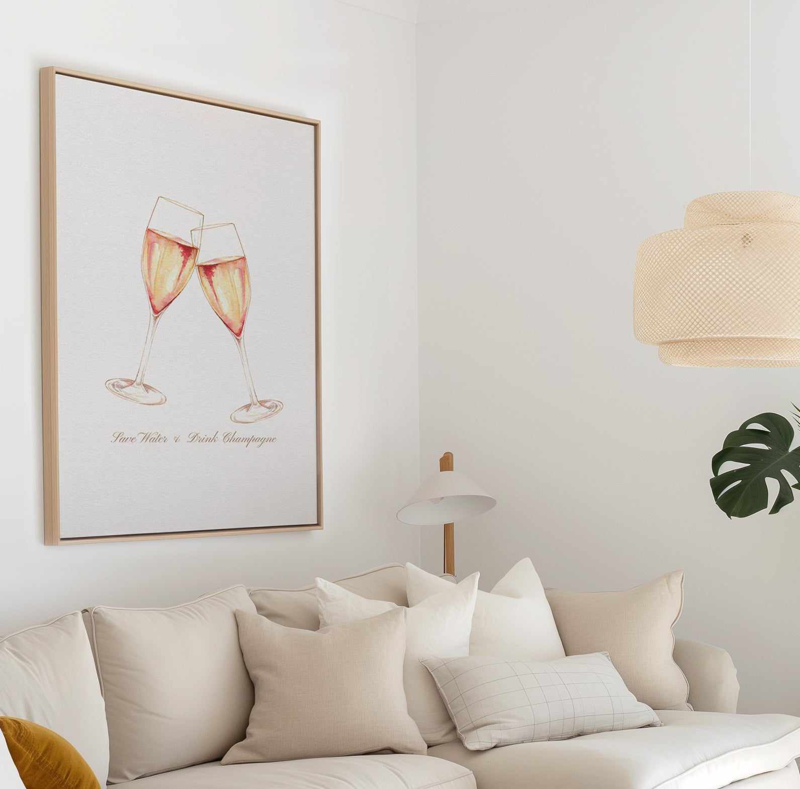 Save Water & Drink Champagne | Framed Canvas Art Print