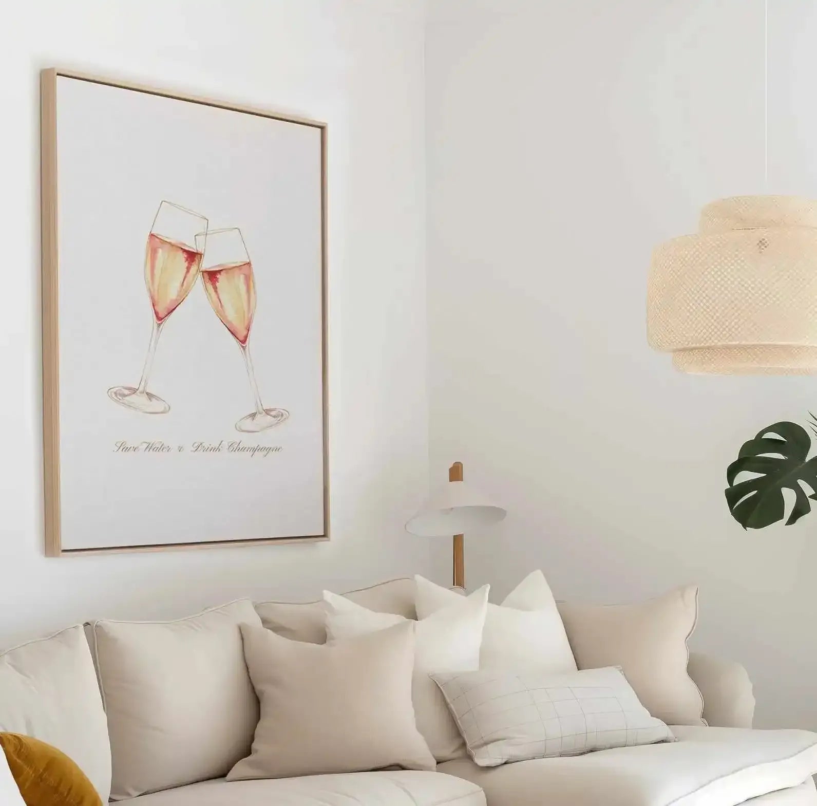 Save Water & Drink Champagne | Framed Canvas Art Print from Olive et Oriel where you can shop wallpaper and artworks online