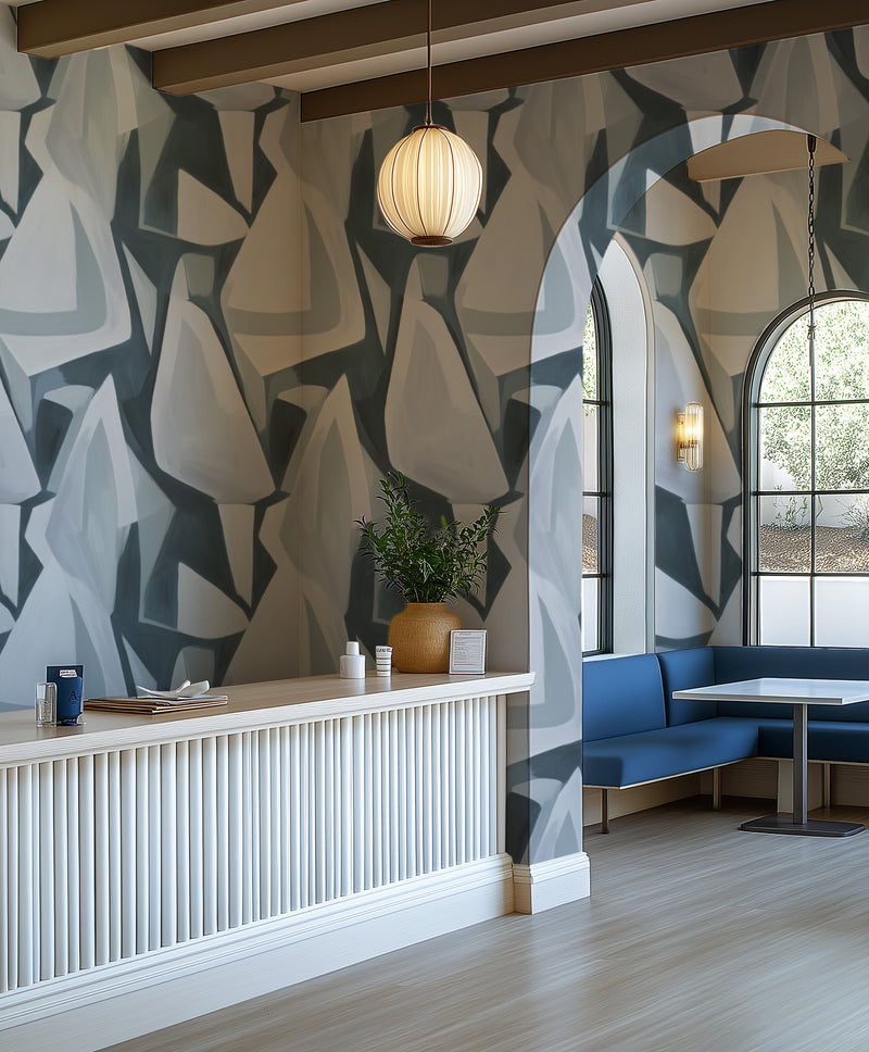 Savoir Abstract in Navy Blue Commercial Vinyl Wallpaper from Olive et Oriel where you can shop wallpaper and artworks online