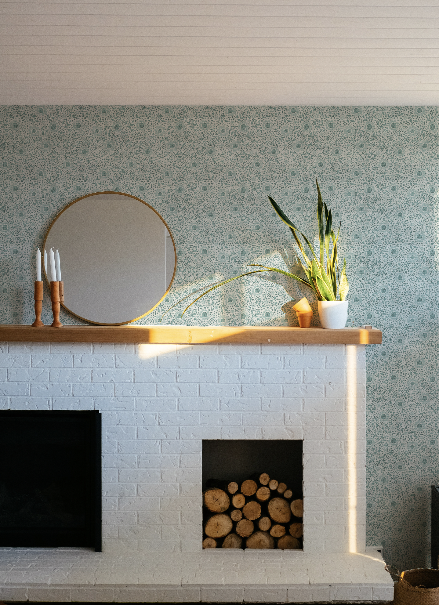 Scandi Florals Teal Blue Wallpaper