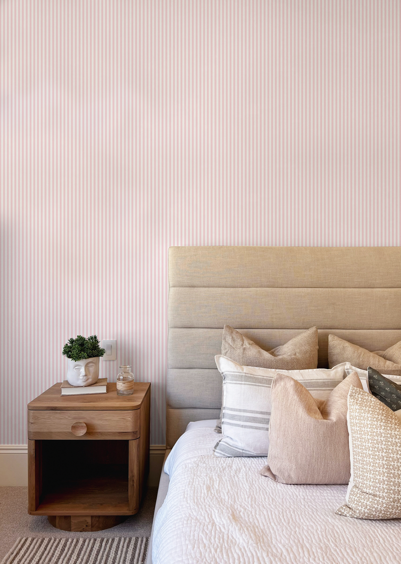 Petite Stripe Pink Wallpaper from Olive et Oriel where you can shop wallpaper and artworks online