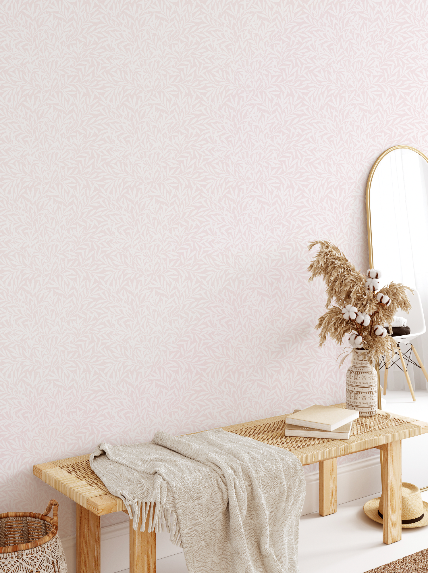 Leafy Pink Wallpaper