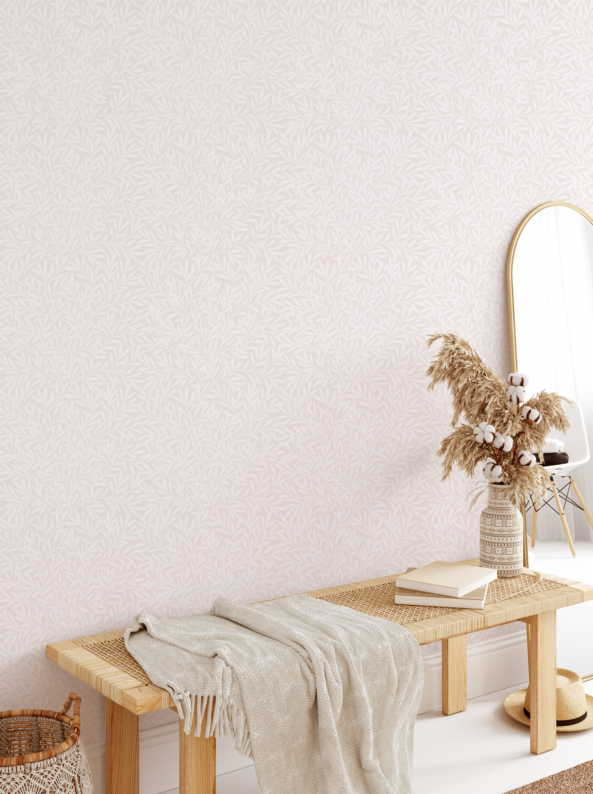 Leafy Pink Wallpaper from Olive et Oriel where you can shop wallpaper and artworks online