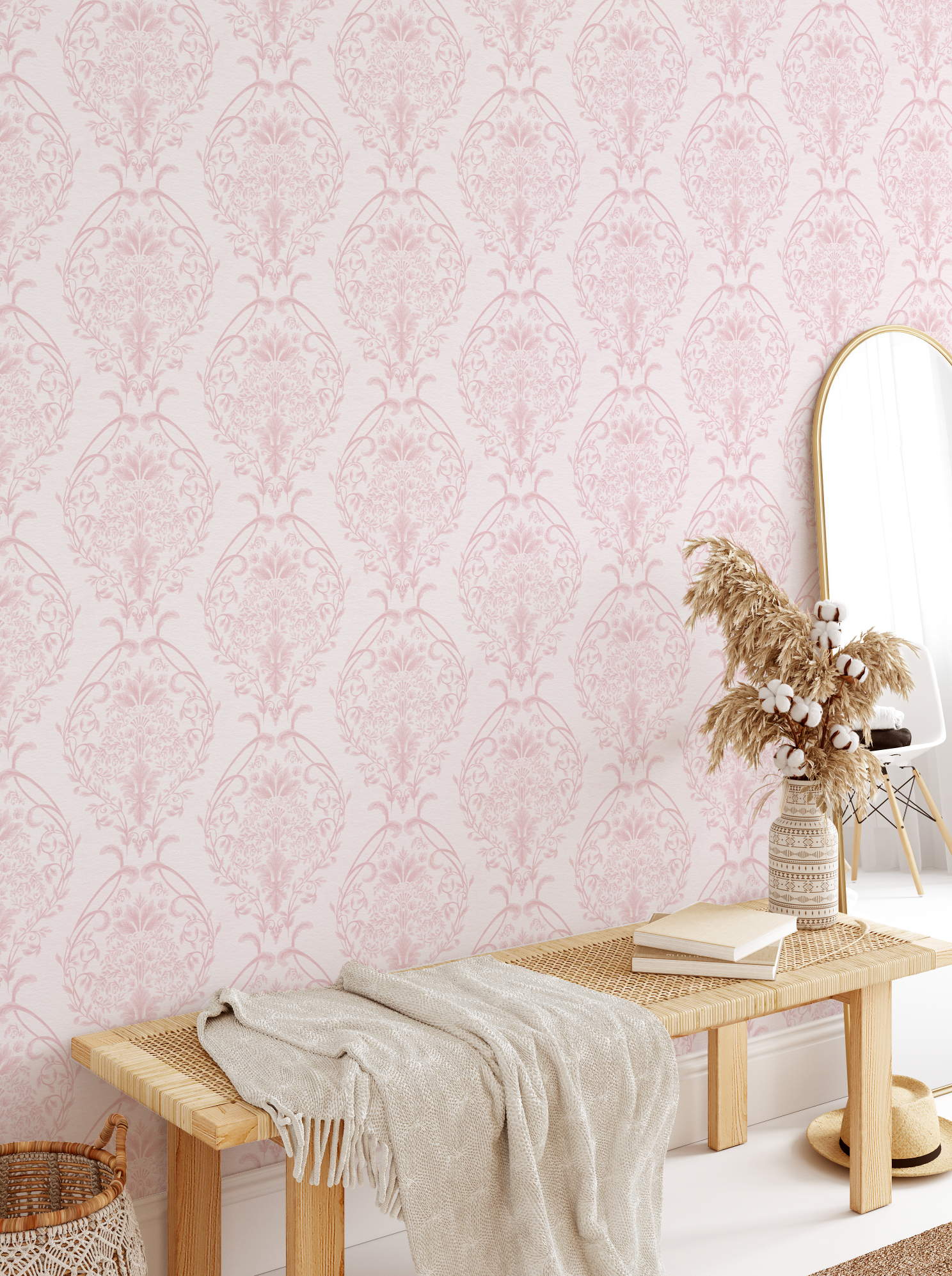 Luxe Damask Pink Wallpaper