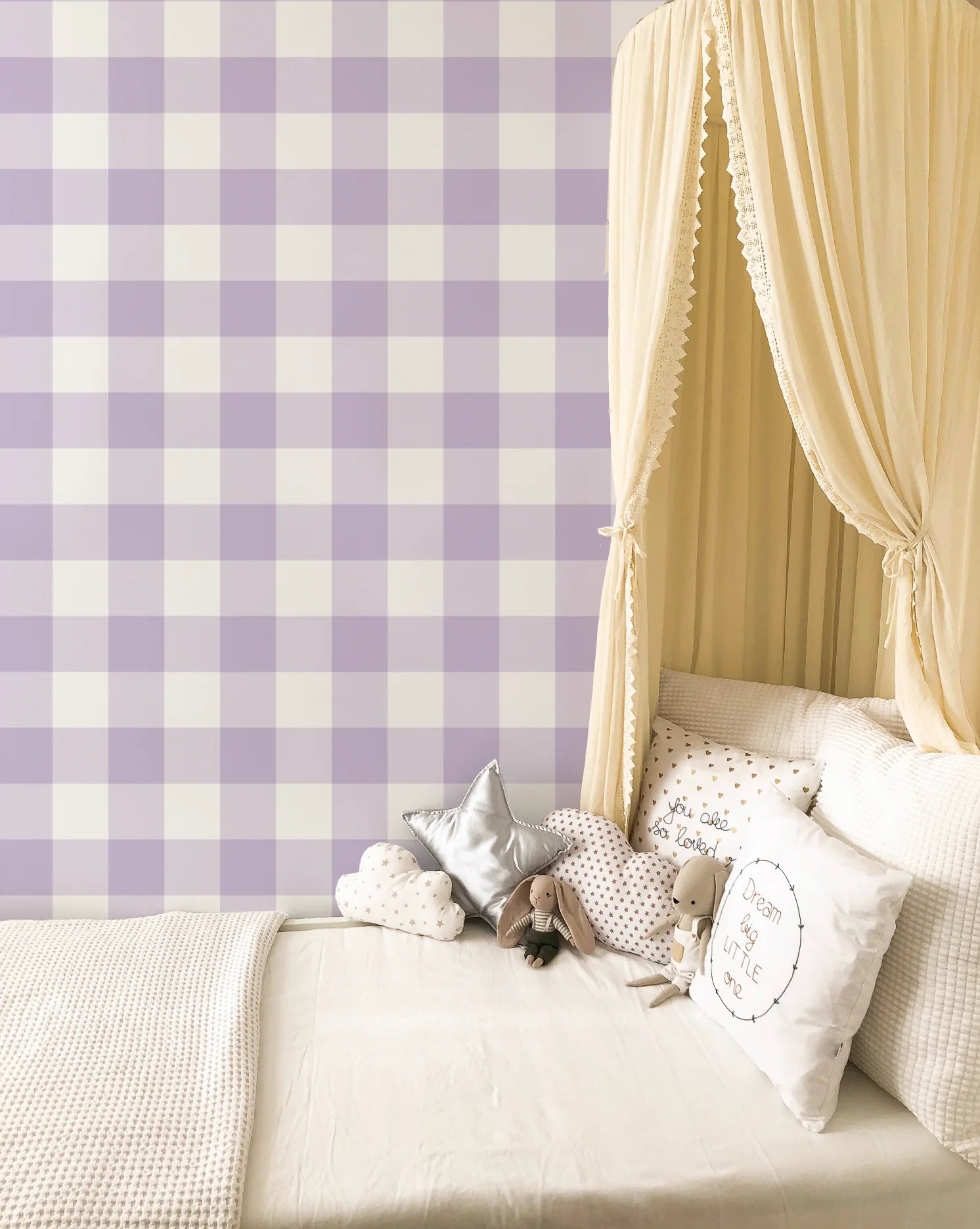 SALE Medium Gingham Check Lilac Wallpaper