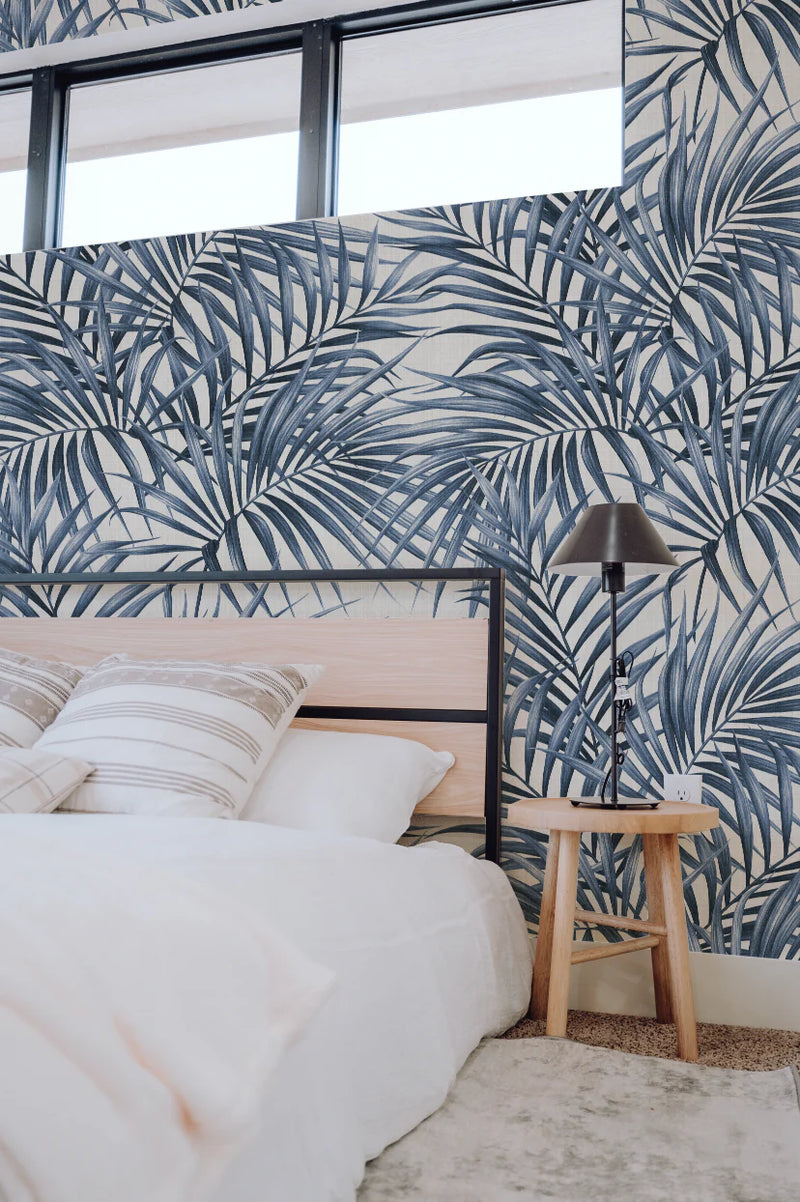 SALE Alfresco Palm Navy Blue Wallpaper