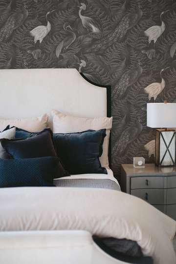 Birds Of The Tropics Black & White Wallpaper from Olive et Oriel where you can shop wallpaper and artworks online