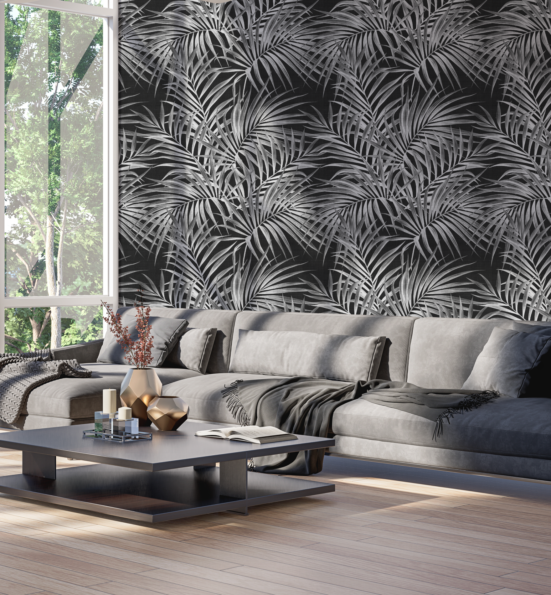 Alfresco Palm Black & White Wallpaper