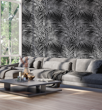 Alfresco Palm Black & White Wallpaper from Olive et Oriel where you can shop wallpaper and artworks online
