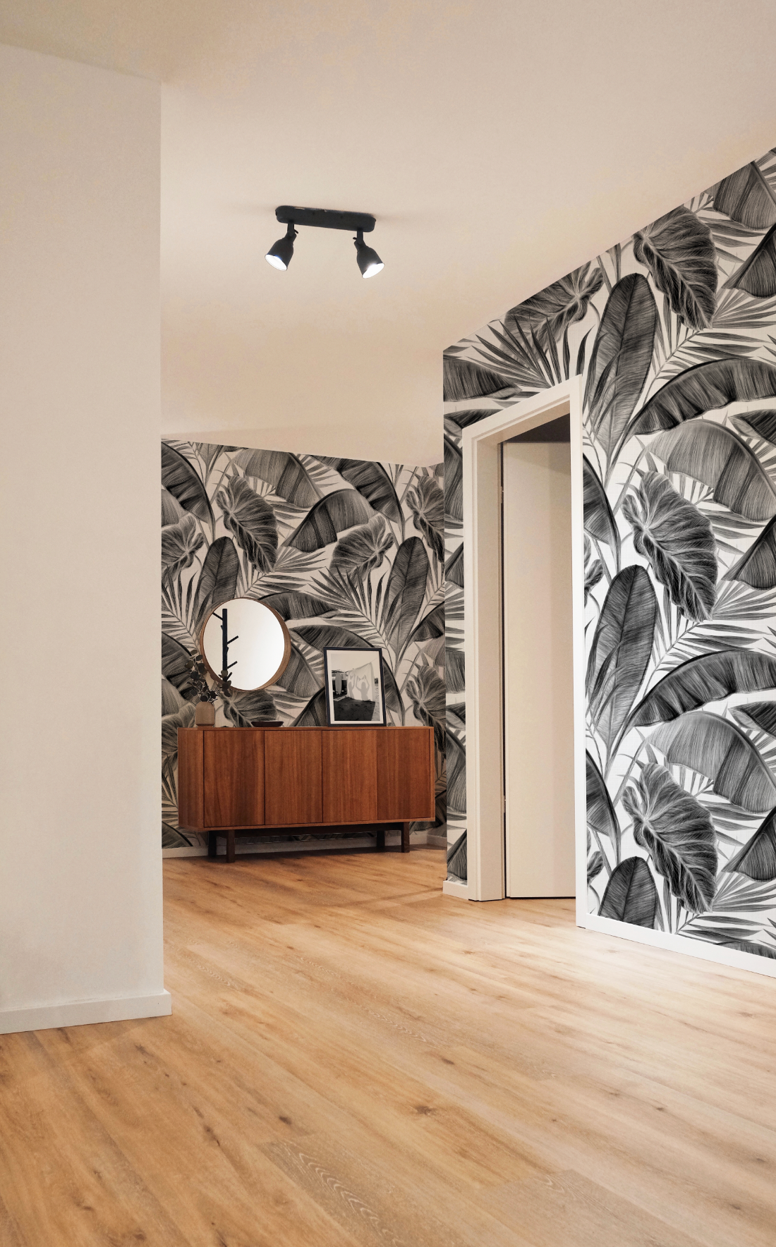 Escape To the Tropics Black & White Wallpaper from Olive et Oriel where you can shop wallpaper and artworks online