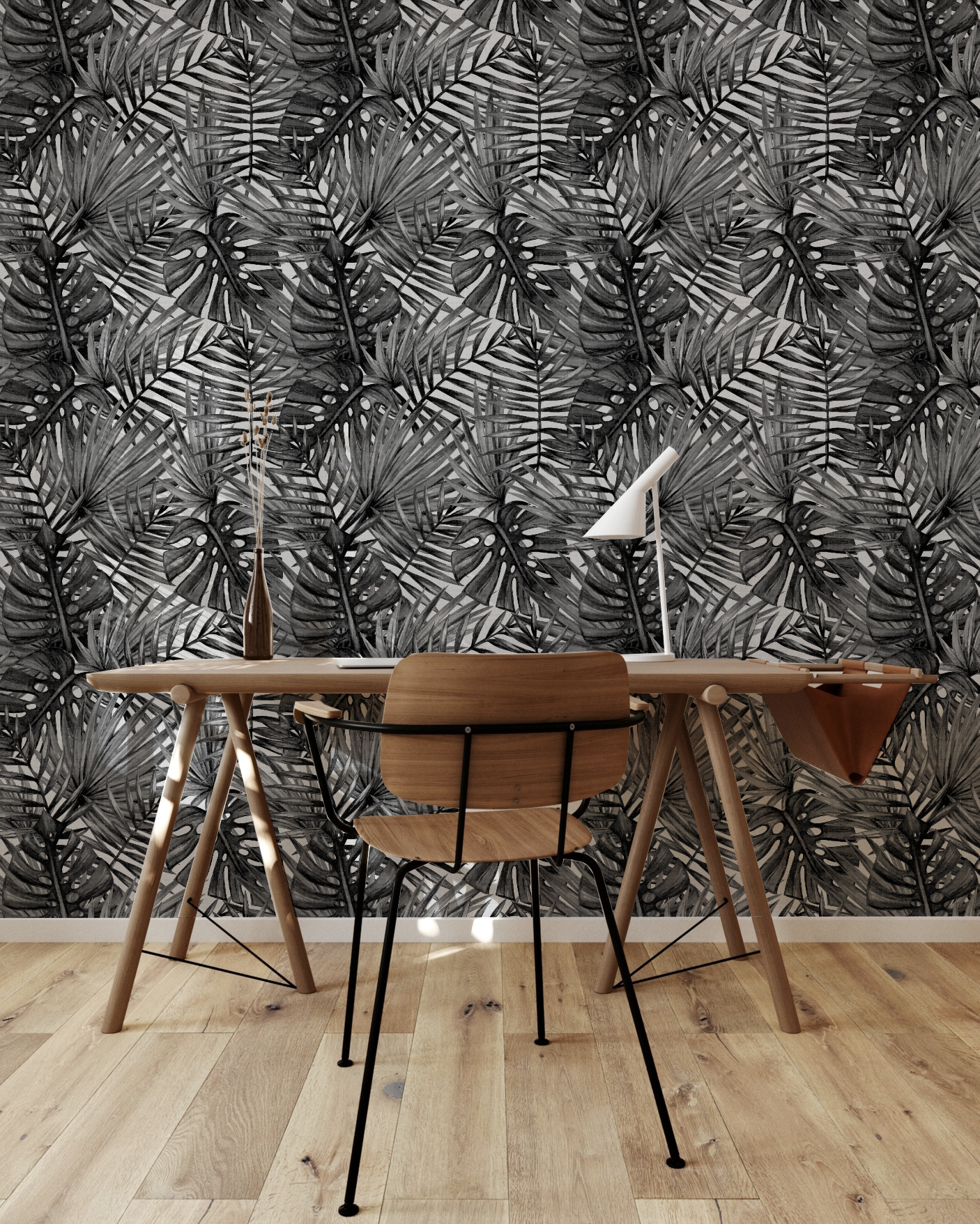 Palm Canopy Black & White Wallpaper