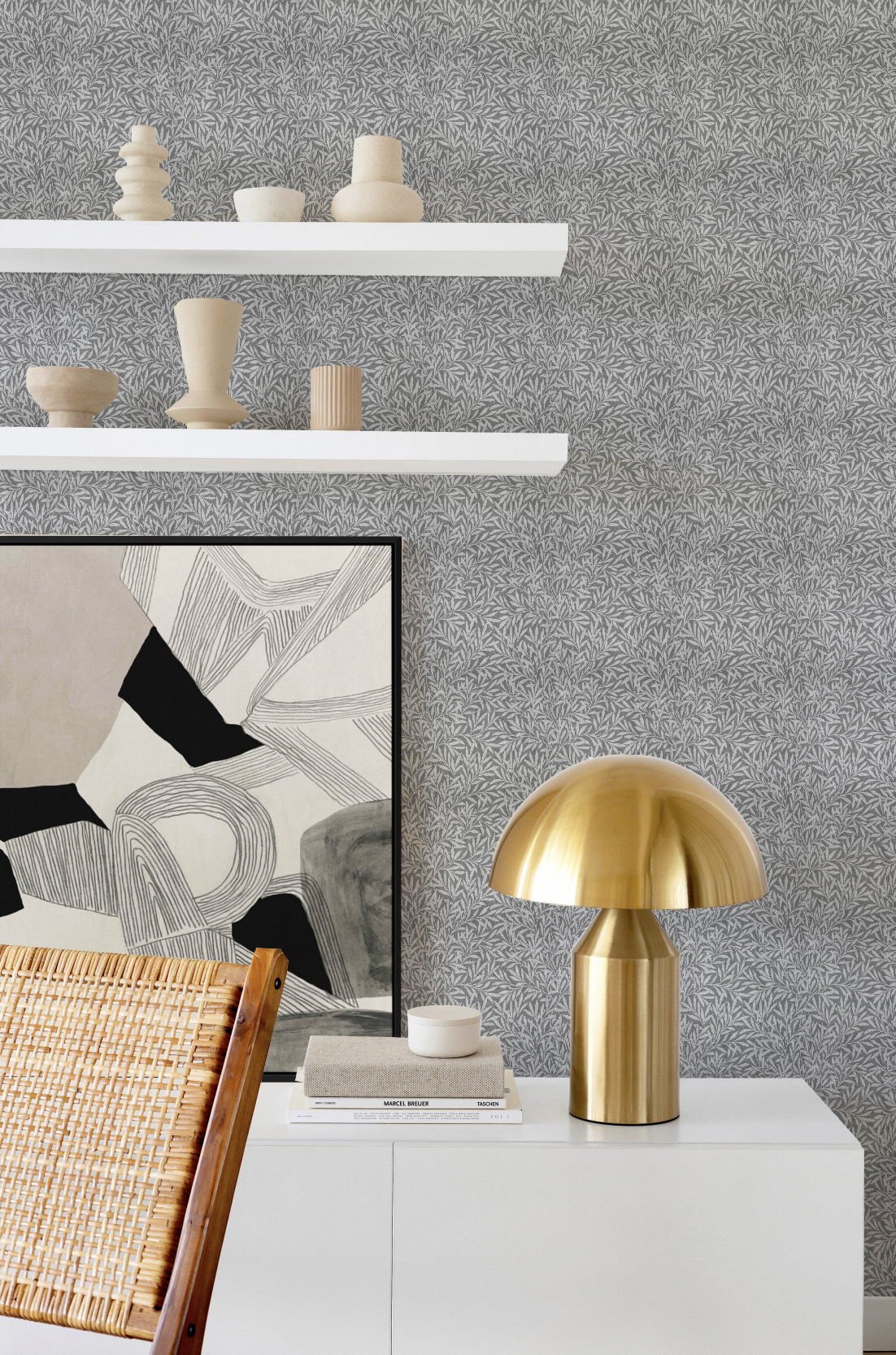 Luxe Foliage Black & White Wallpaper