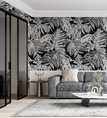 White Luxe Palm Black & White Wallpaper from Olive et Oriel where you can shop wallpaper and artworks online