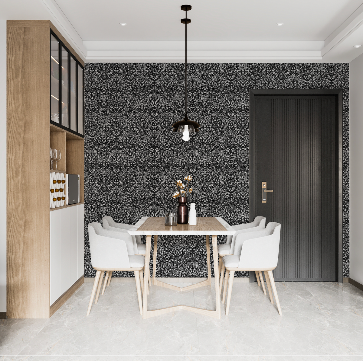 Vintage Posie Black & White Wallpaper from Olive et Oriel where you can shop wallpaper and artworks online