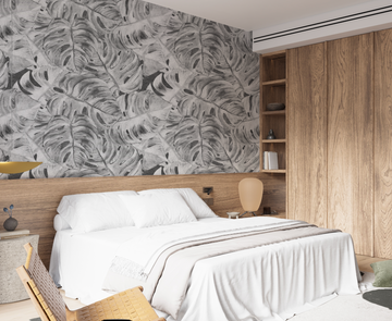 Hamptons Monstera Black & White Wallpaper from Olive et Oriel where you can shop wallpaper and artworks online