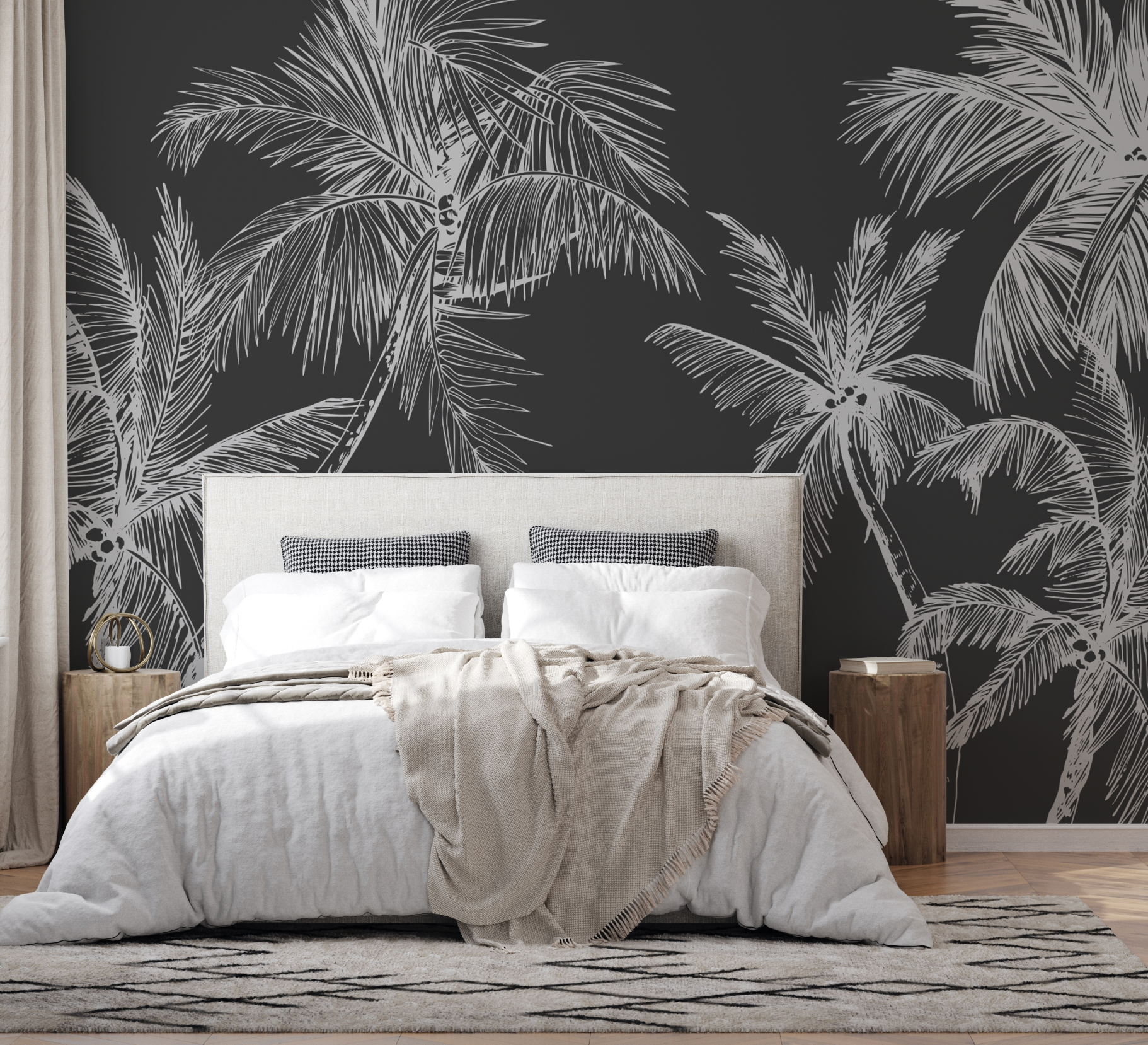 The Palms Black & White Wallpaper