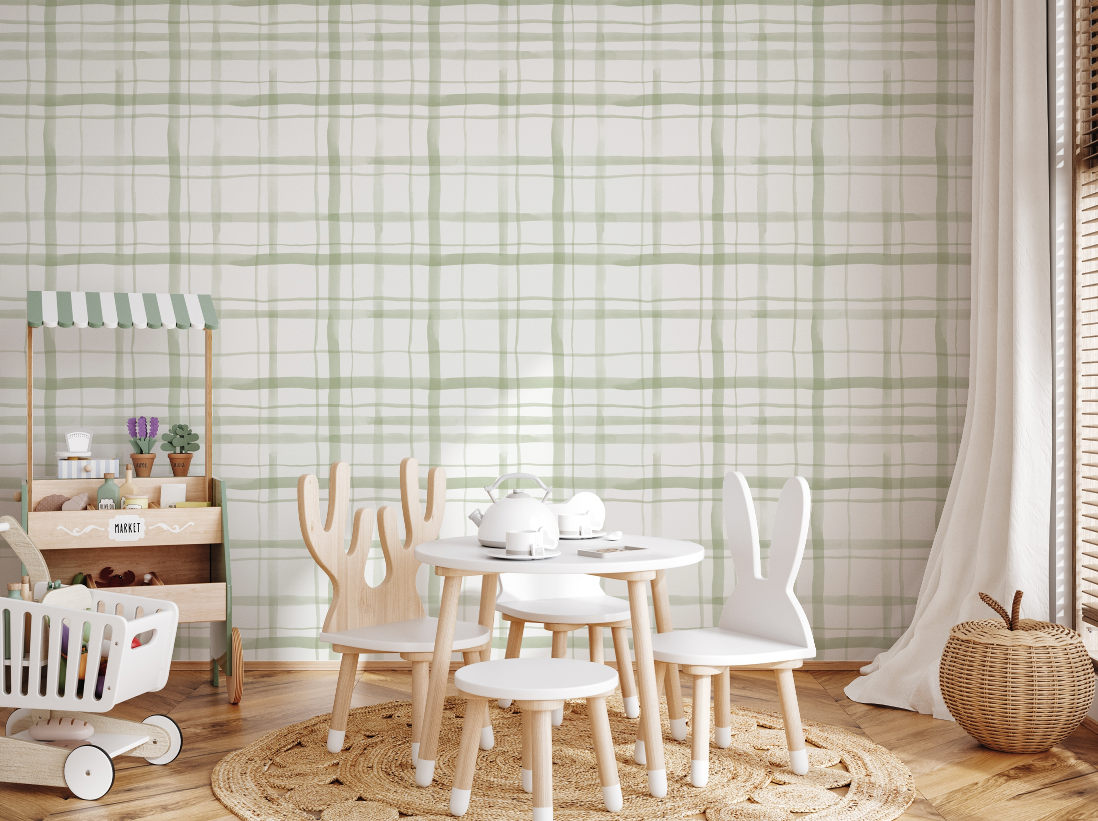 Watercolour Plaid Sage Green Wallpaper