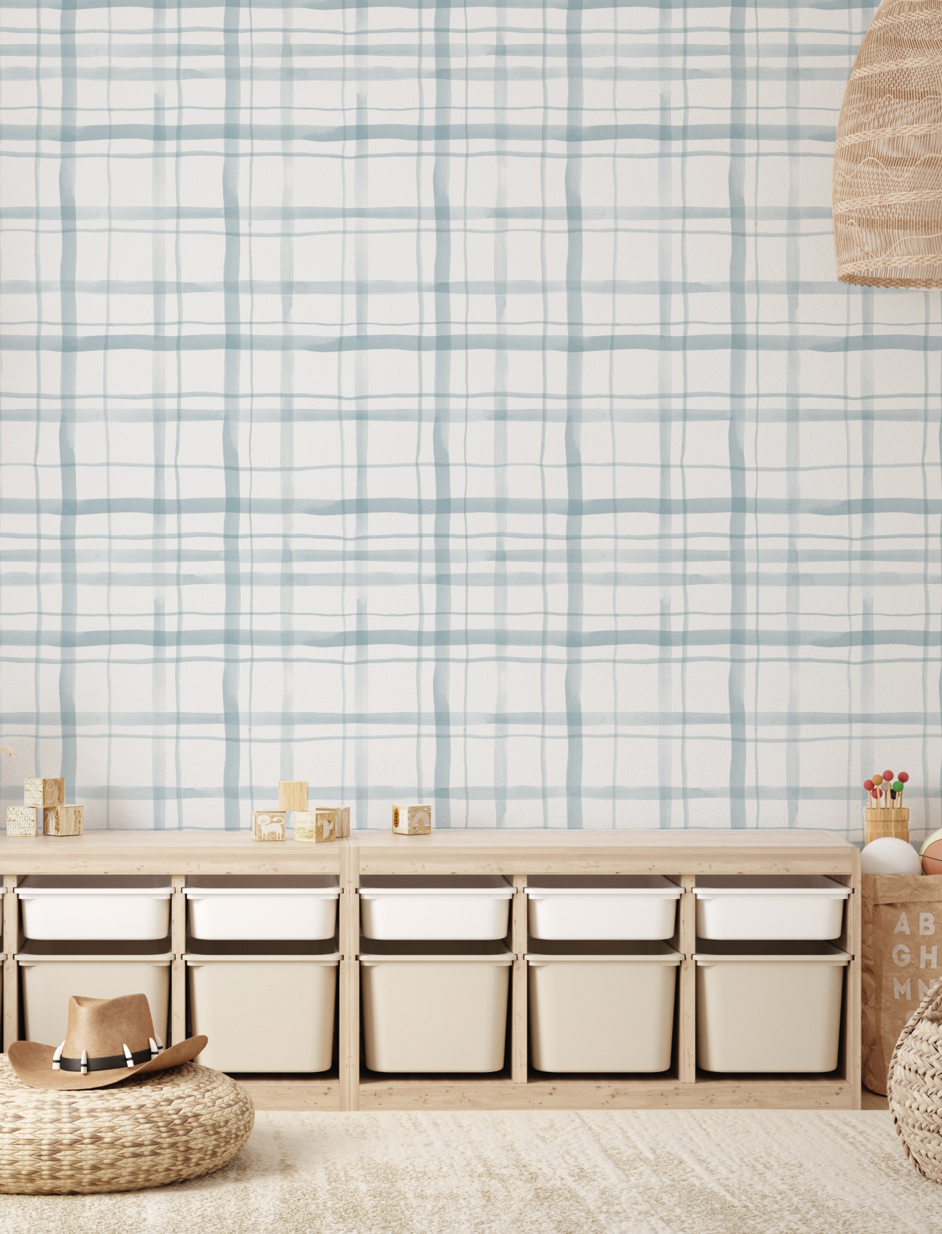 Watercolour Plaid Blue Wallpaper