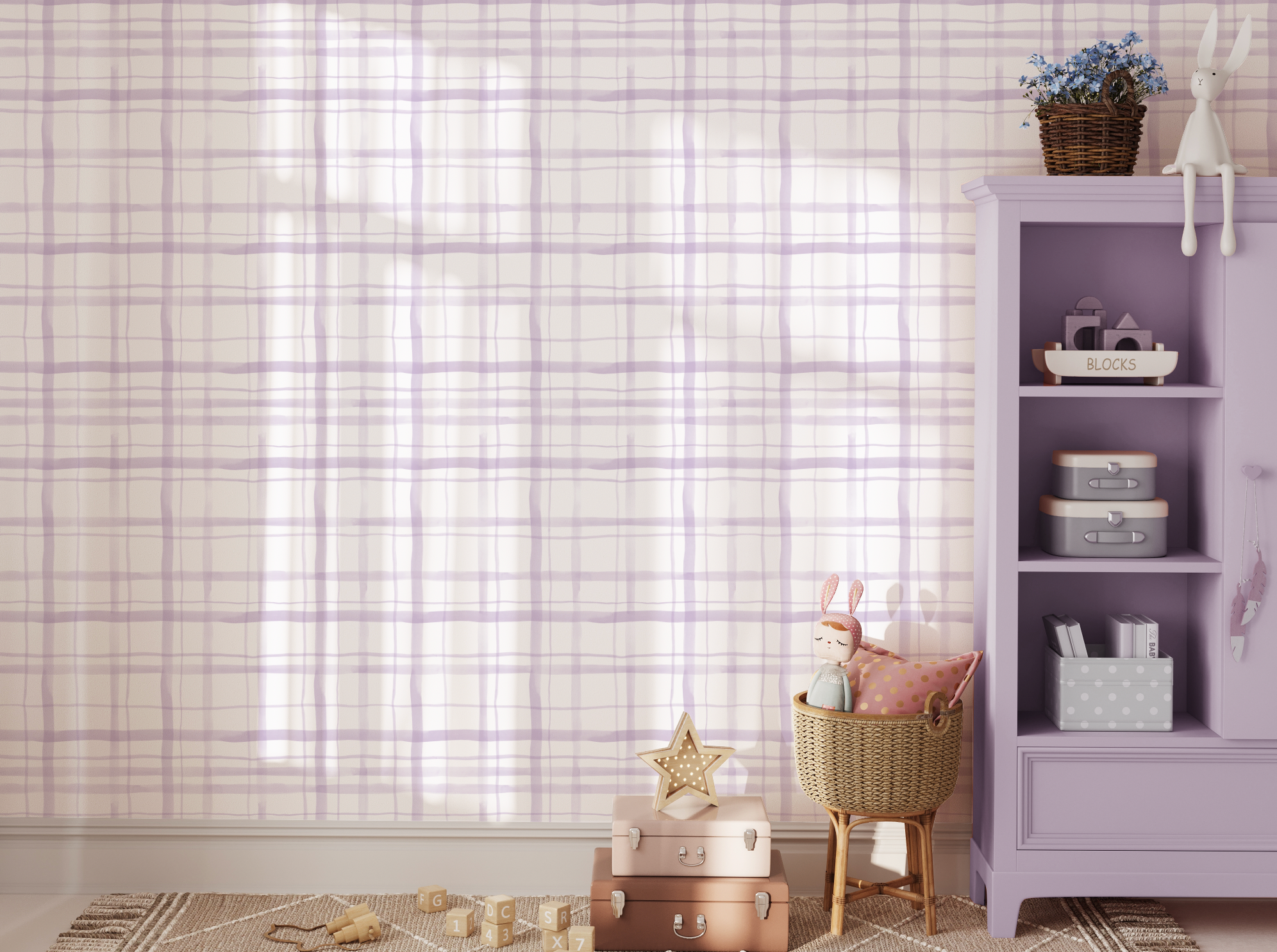 Watercolour Plaid Lilac Purple Wallpaper