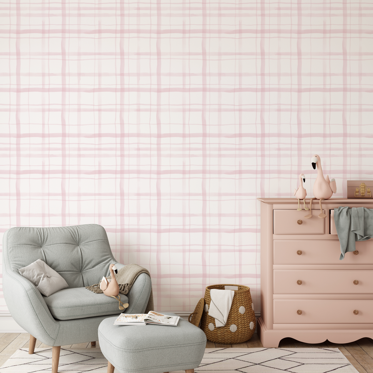 Watercolour Plaid Light Pink Wallpaper from Olive et Oriel where you can shop wallpaper and artworks online