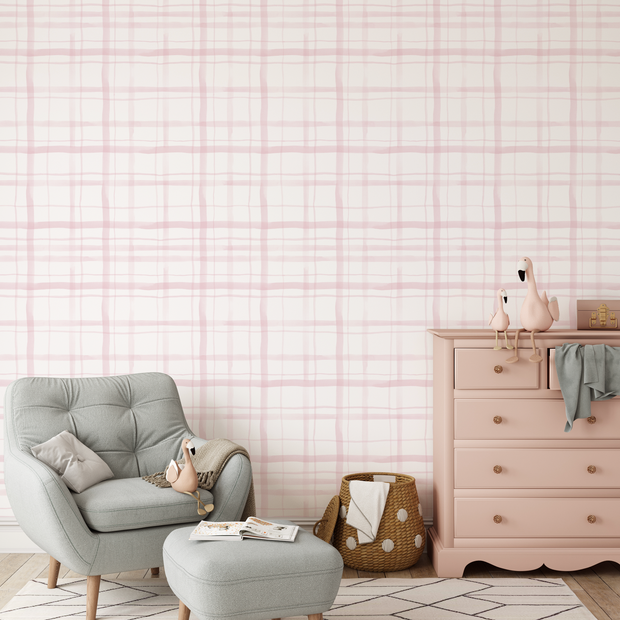 Watercolour Plaid Light Pink Wallpaper