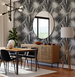 Paradiso Palm White on Black Wallpaper