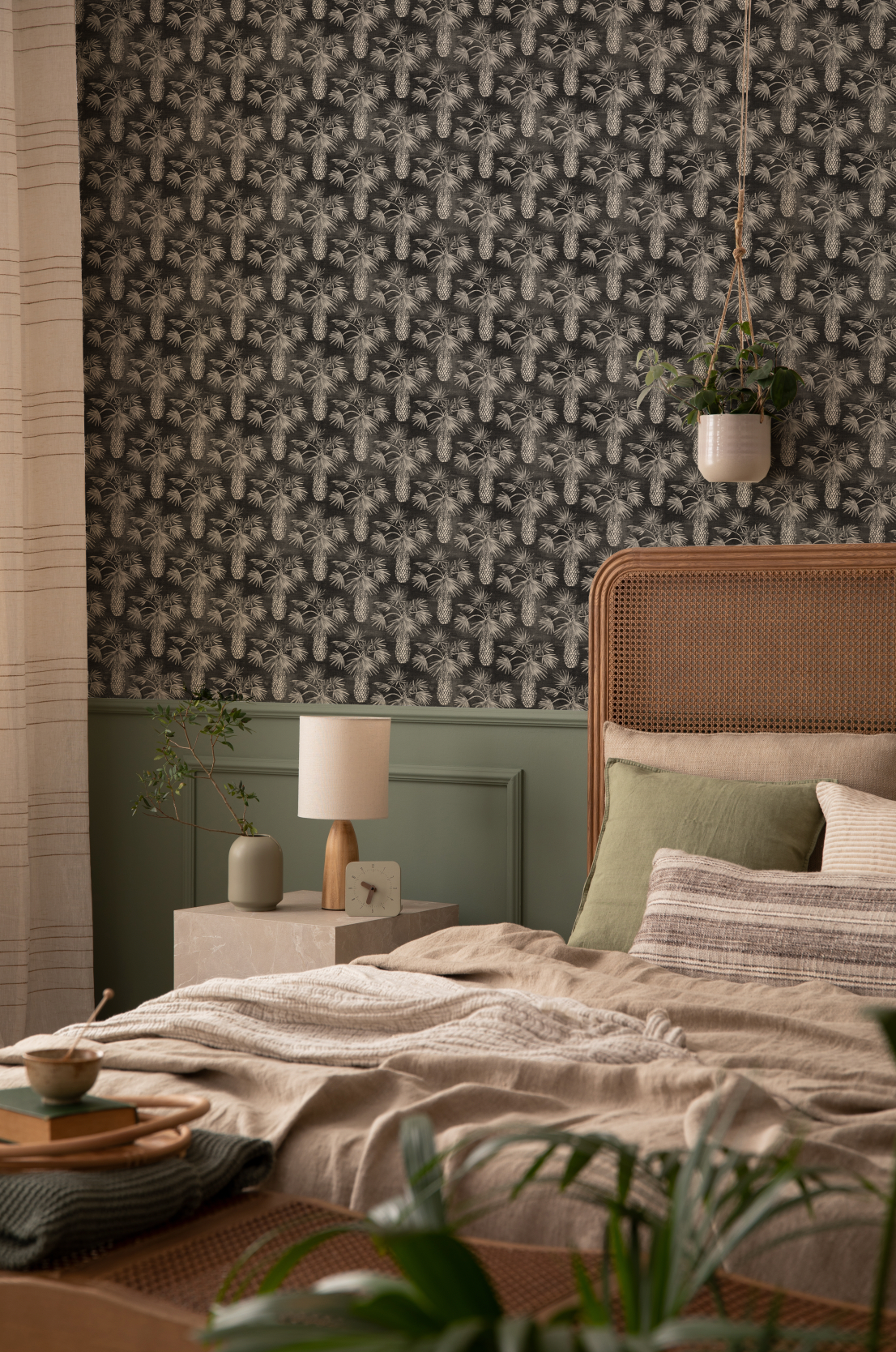 Palm Paradiso Black & White Wallpaper from Olive et Oriel where you can shop wallpaper and artworks online