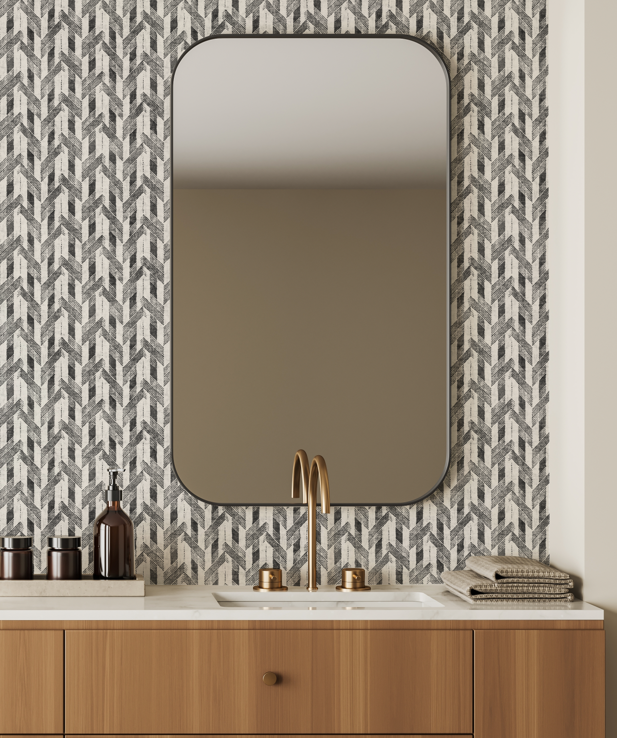 Herringbone Stitch Black & White Wallpaper from Olive et Oriel where you can shop wallpaper and artworks online