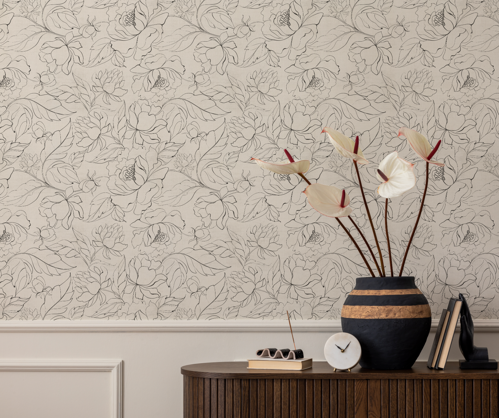 Sketchbook Florals Black & White Wallpaper