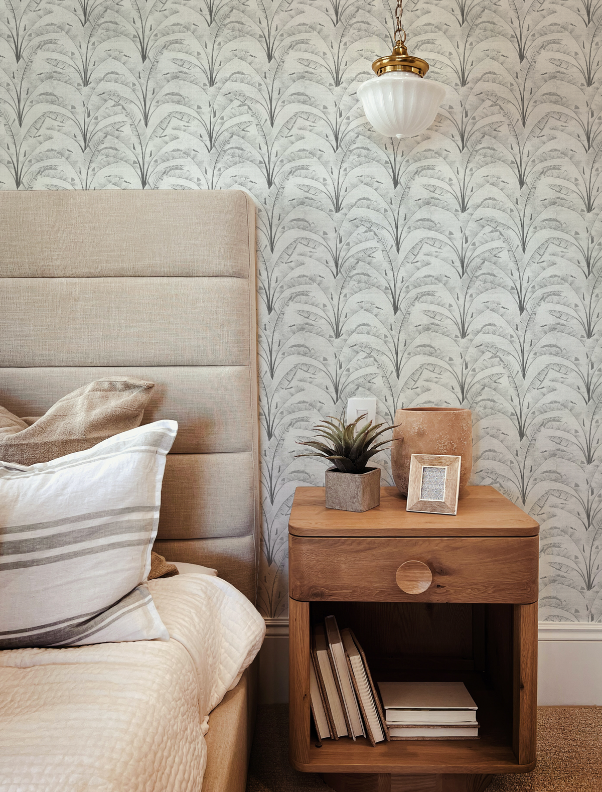 Utopia Palm Black & White Wallpaper from Olive et Oriel where you can shop wallpaper and artworks online