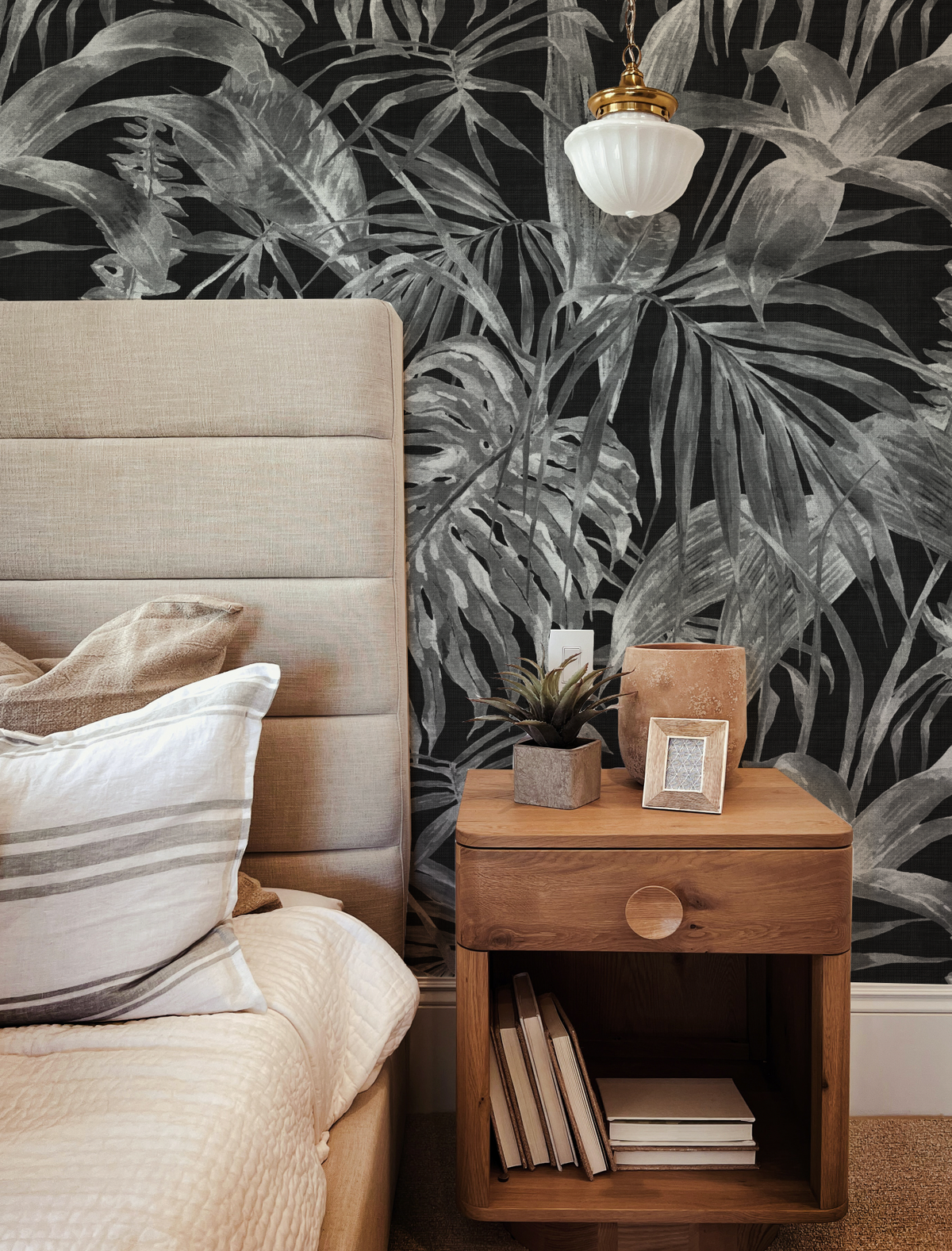 Palm Resort Black & White Wallpaper from Olive et Oriel where you can shop wallpaper and artworks online