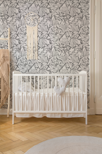 Floral Foliage Black & White Wallpaper from Olive et Oriel where you can shop wallpaper and artworks online
